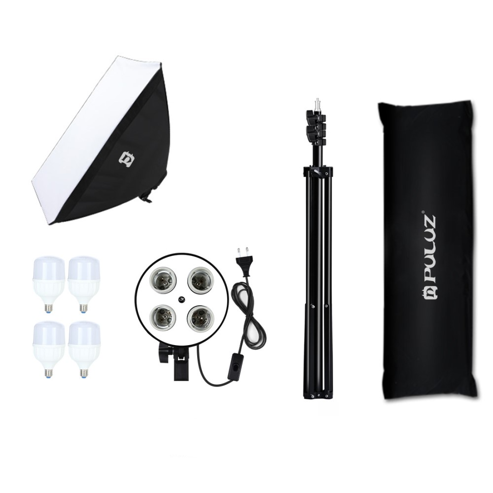 (50x70cm) Fotostudio Softbox Fotobeleuchtung Tripod Stativ mit Diffusor   4x E27 LED Lampen (5700K) - Schwarz