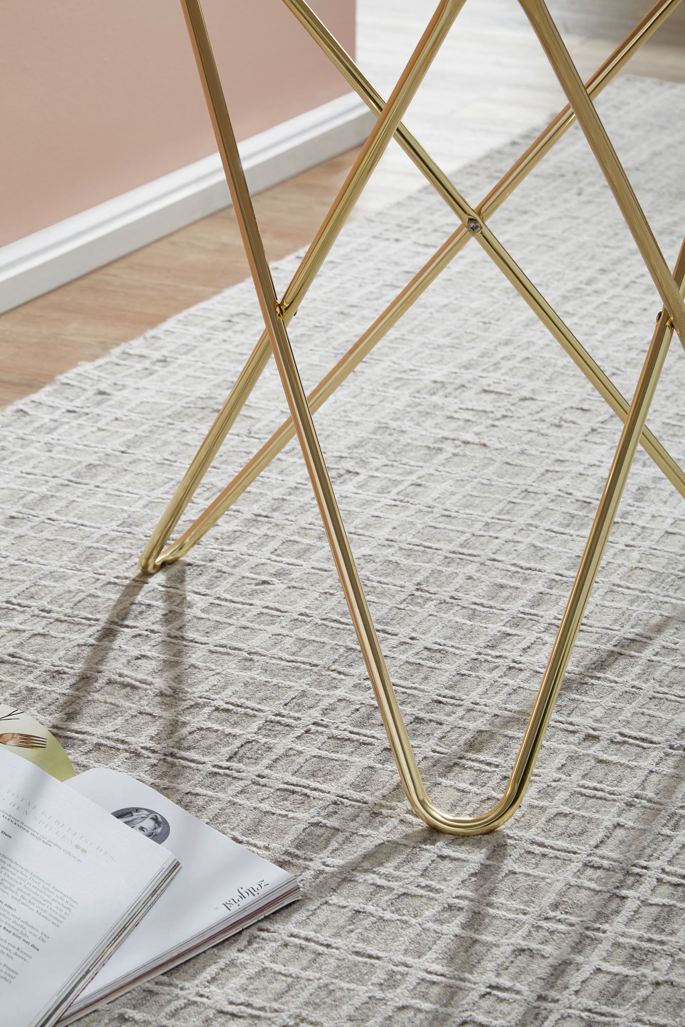 FineBuy Design Couchtisch Mamor Optik Weiß Ø55cm Gold Wohnzimmertisch Rund