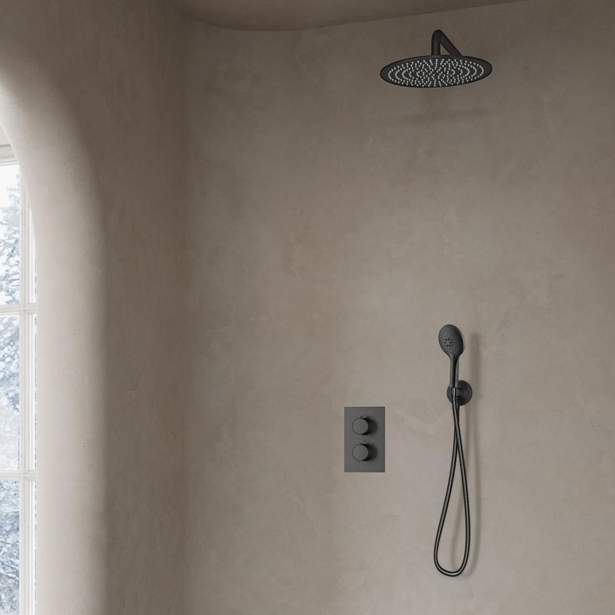 Saniclear Iron inbouw regendouche met 20cm hoofddouche, wandarm en 2 standen handdouche verouderd ijzer - gunmetal