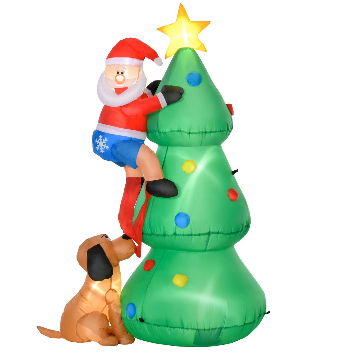 HOMCOM Opblaasbare kerstboom met kerstman en hond, 123 x 85 x 180 cm, polyester, groen
