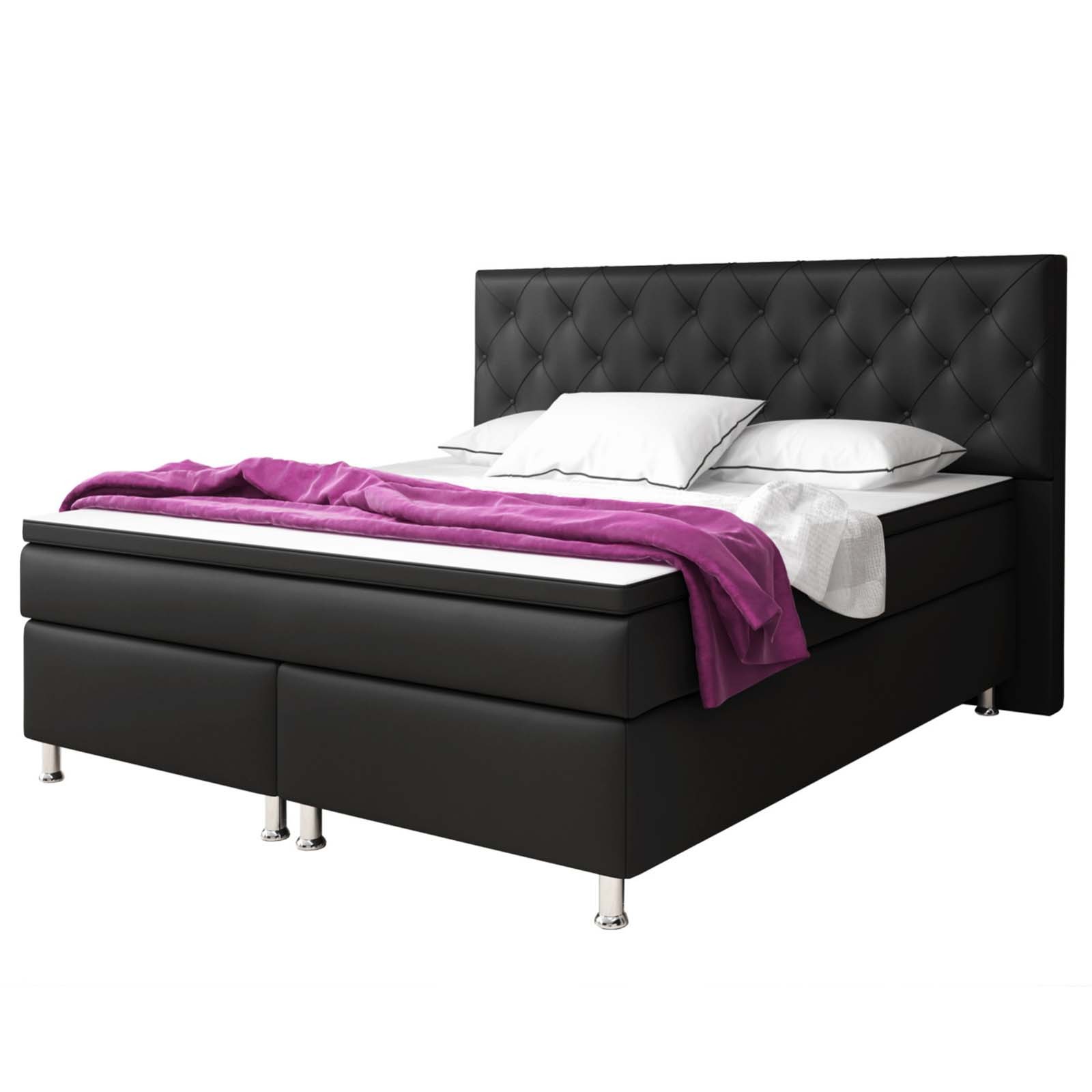 Boxspringbett - schwarz - Kunstleder - H3 - 180x200 cm