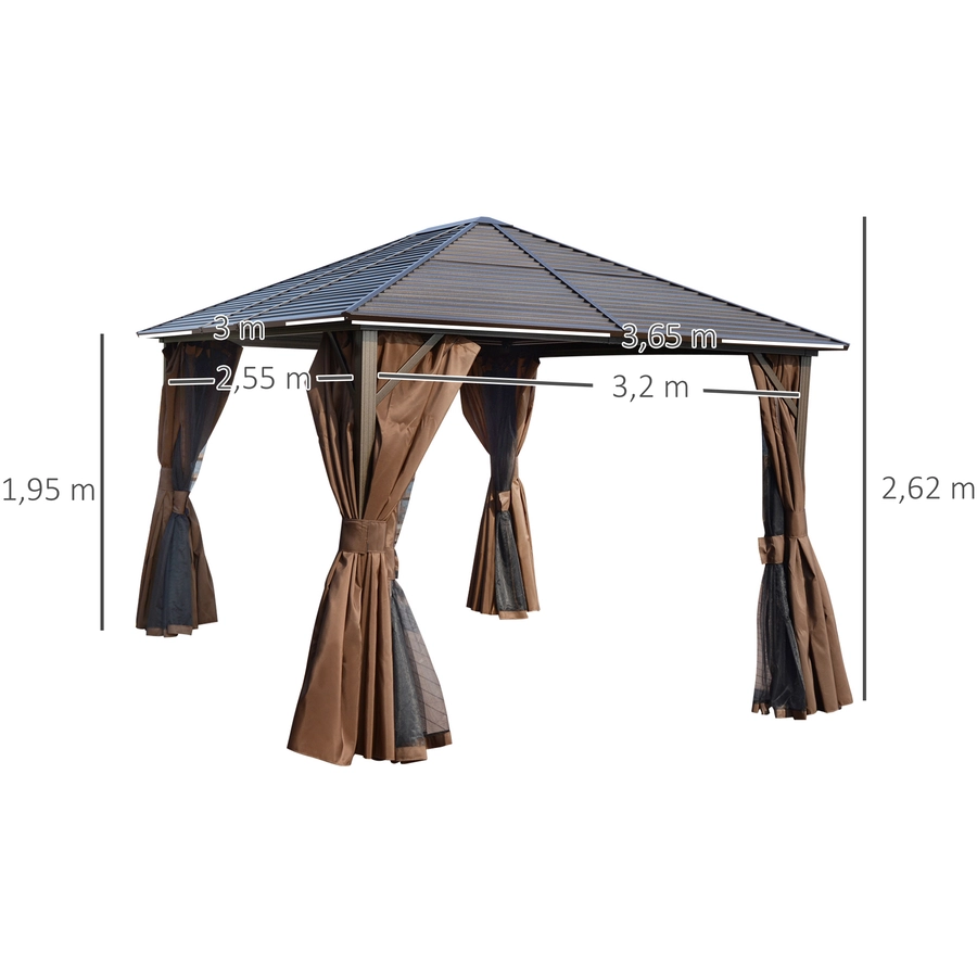 Outsunny Gartenpavillon mit Sonnenschutzvorhänge braun