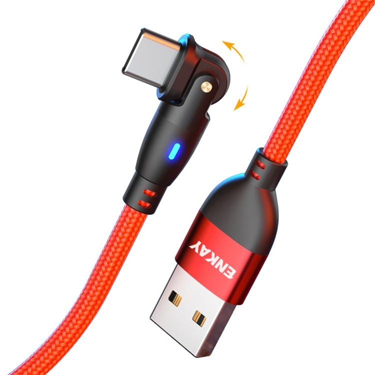 (2m) 3A USB A auf USB C Ladekabel 180° Nylon Datenkabel mit LED - Rot