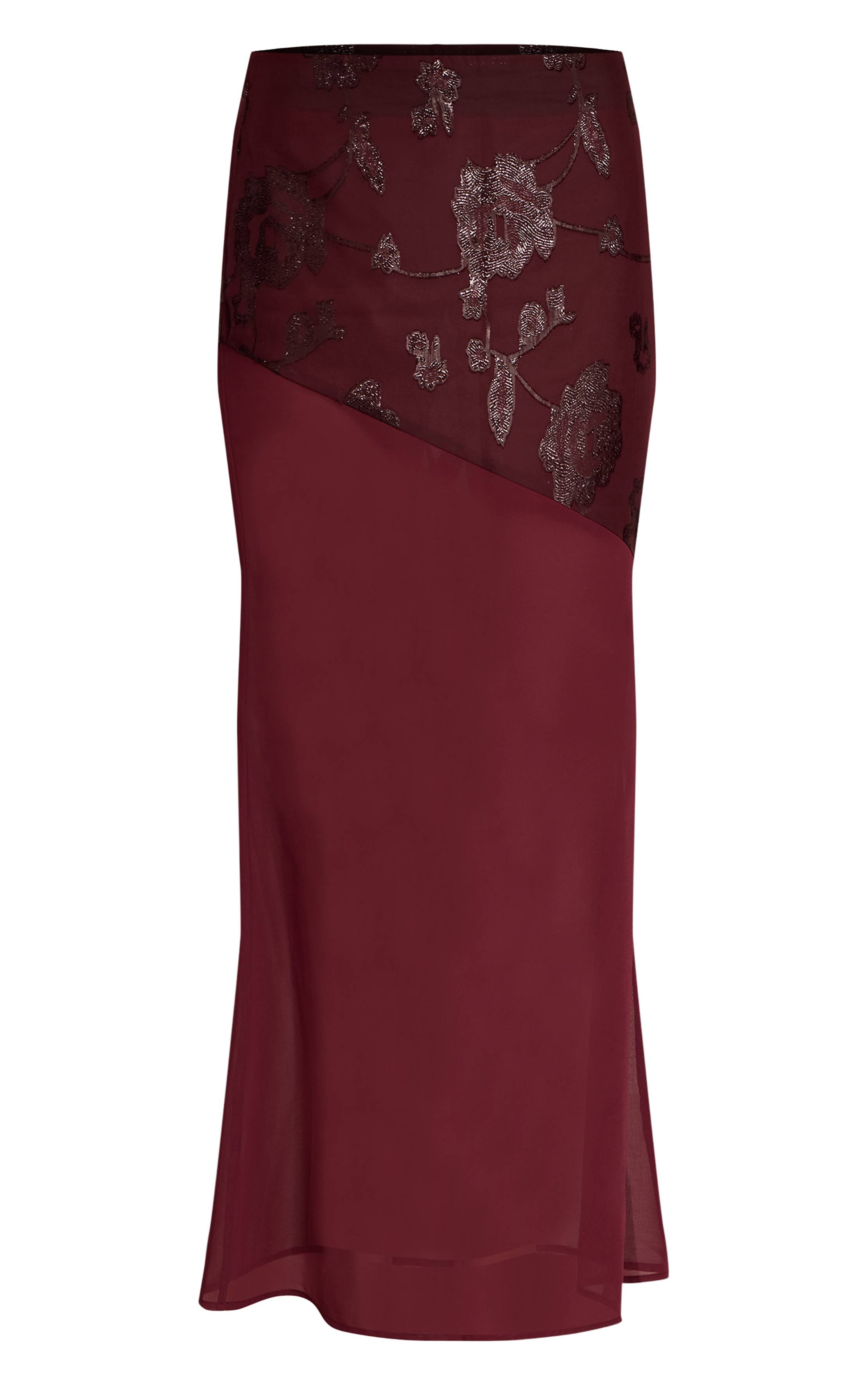 Rouge Vin Ensemble Maxi Taille Basse En Mousseline À Paillettes Florales