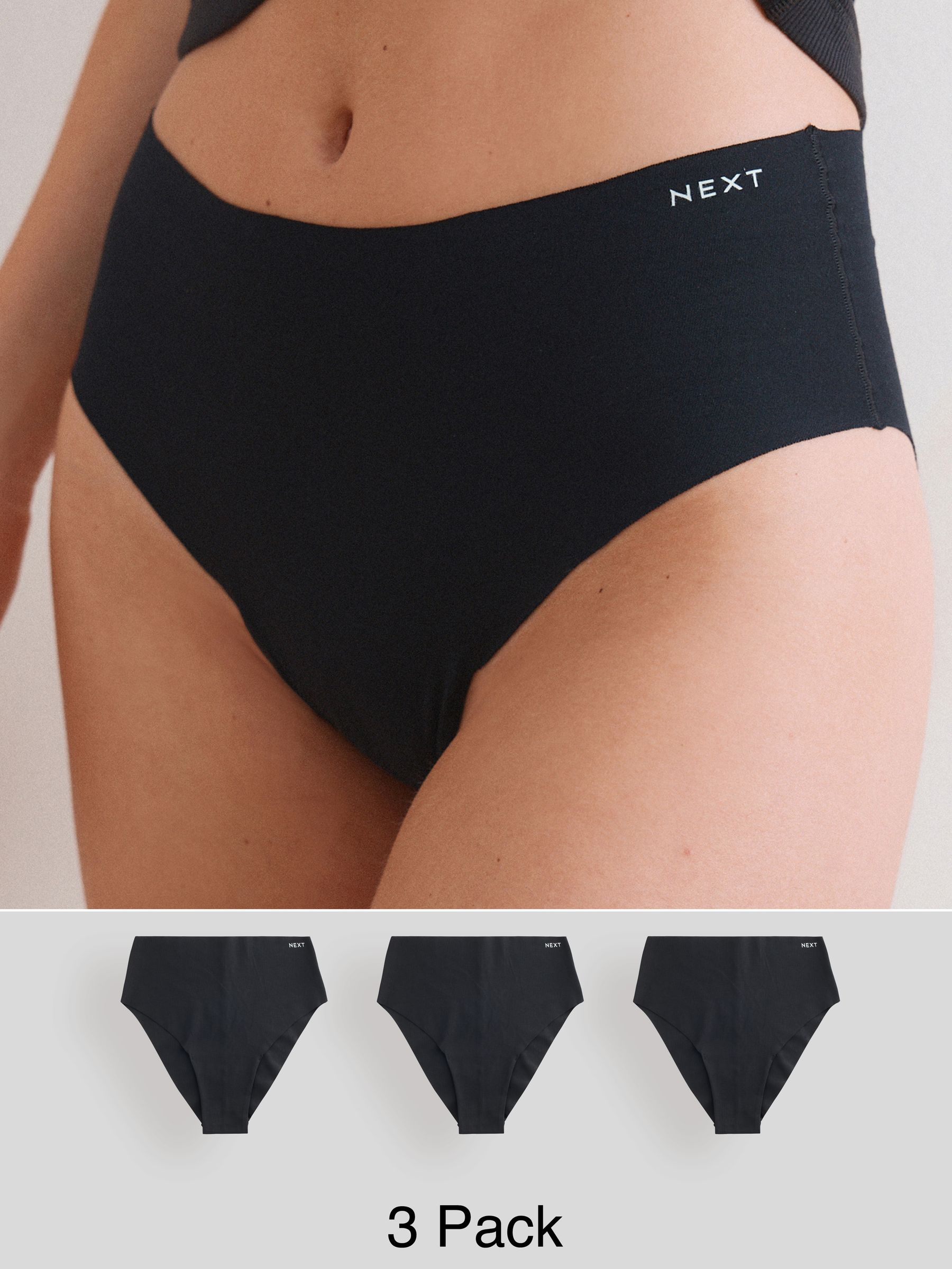 Zwart - Set van 3 slips van katoenmix zonder VPL