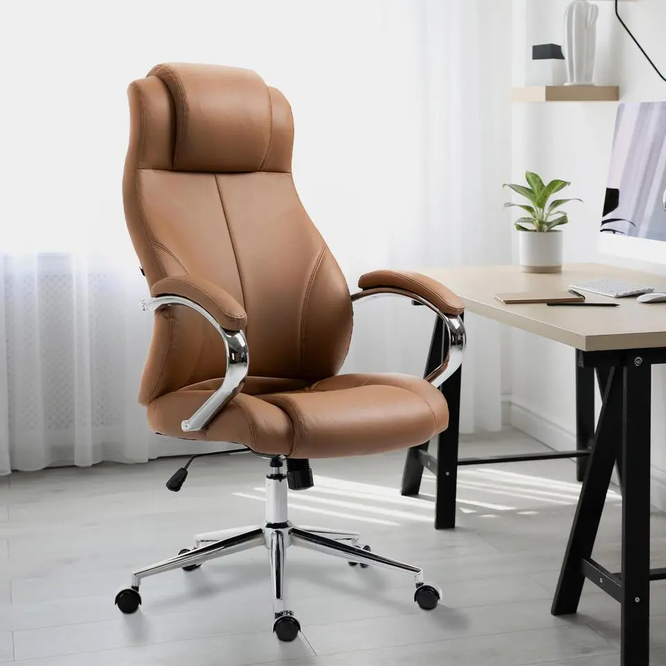 CLP Bureaustoel Salford chroom Frame - Echt leer - licht bruin