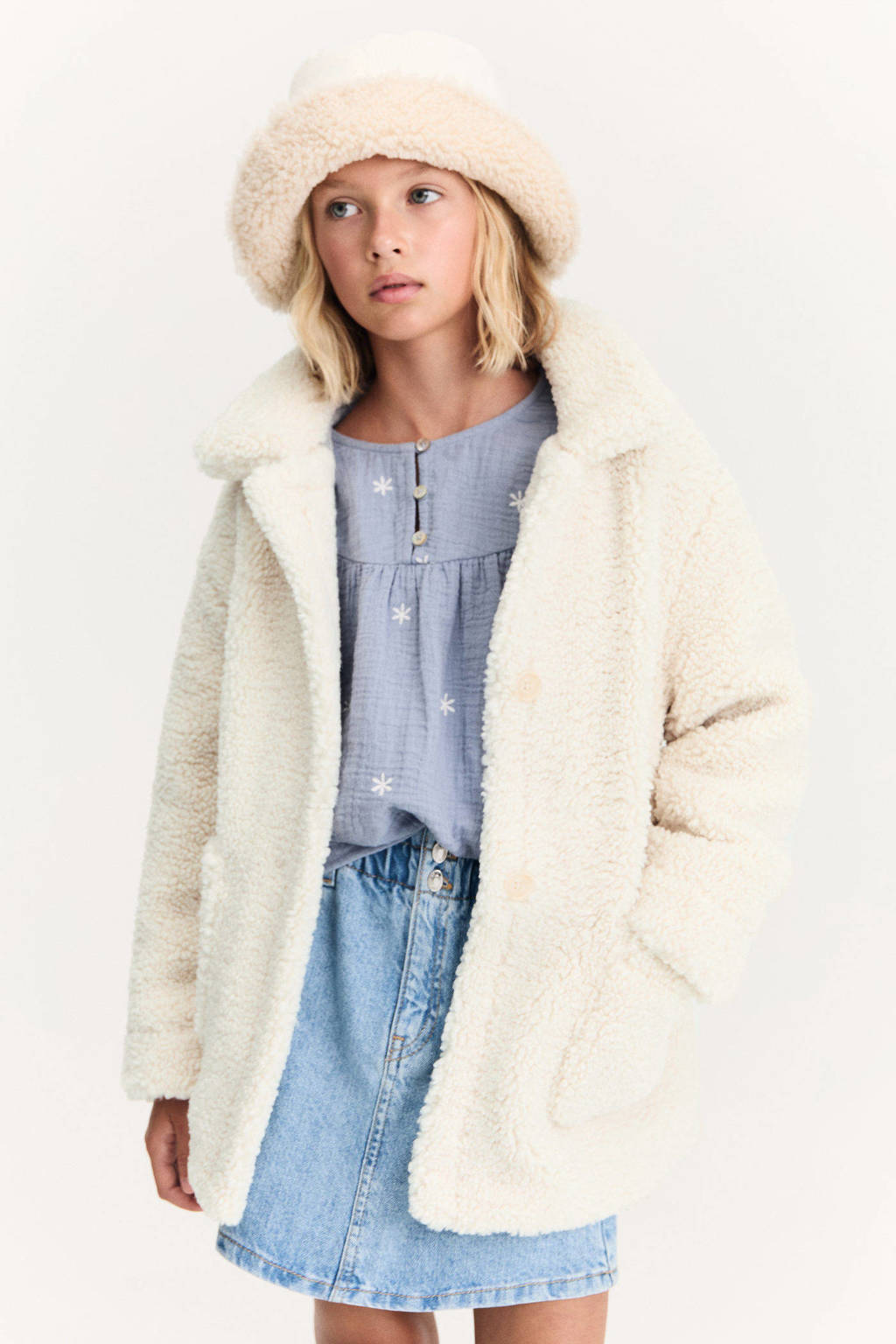 Mango Kids top met borduursels lichtblauw