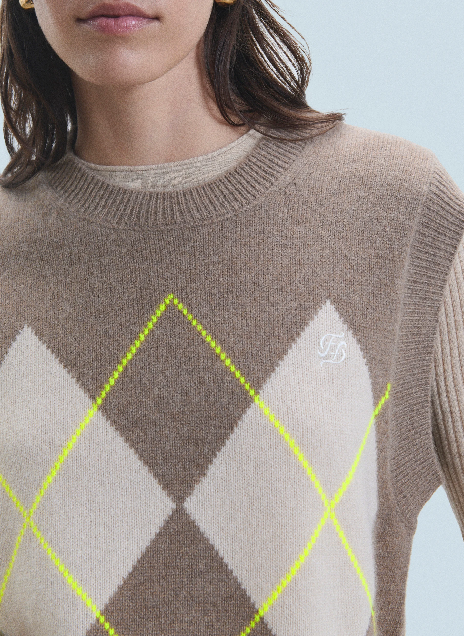 Pull losange en cachemire| Marron