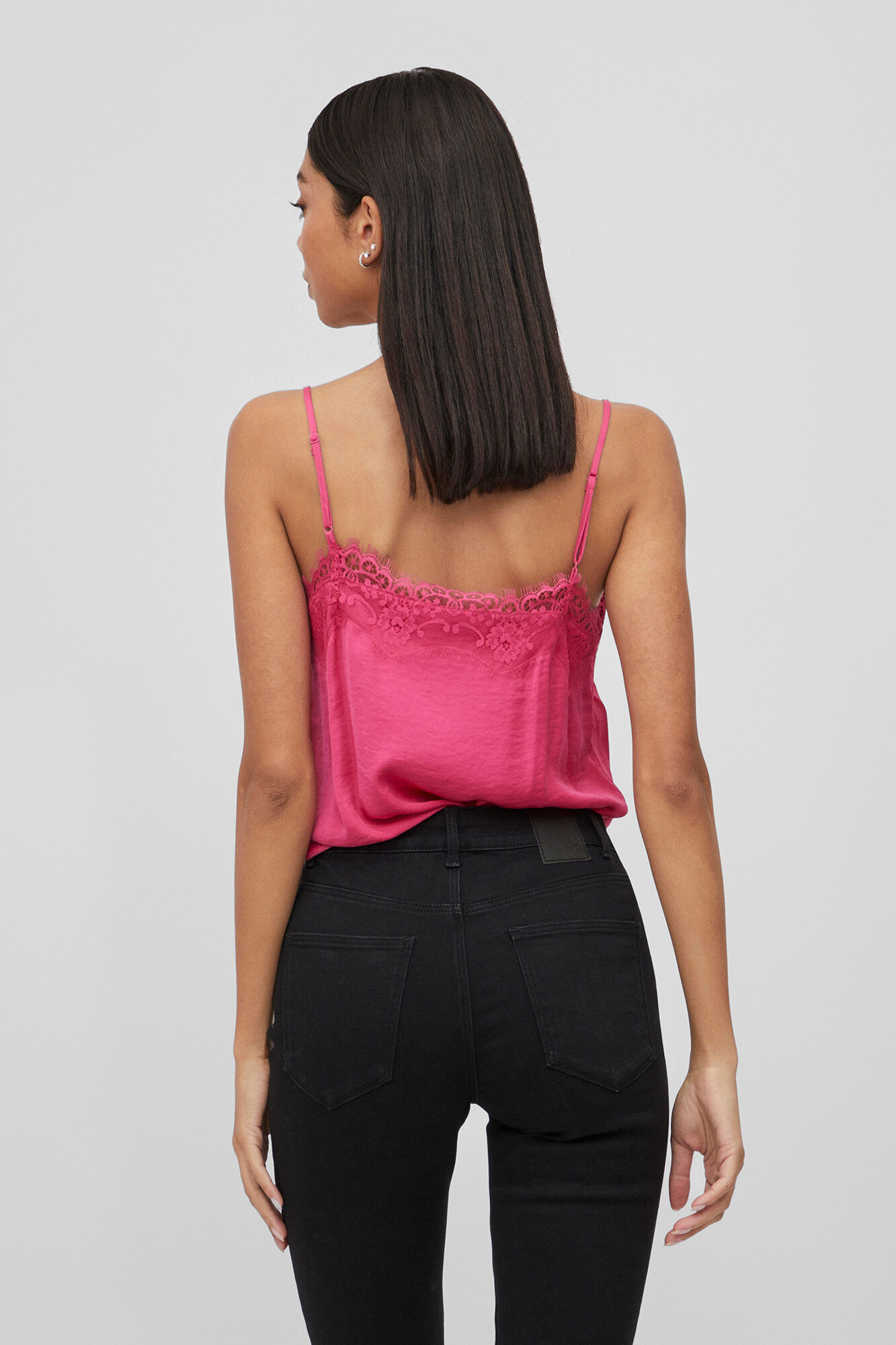 Top Vila de cetim com renda - Rosa
