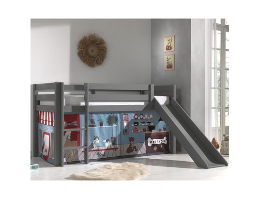 VIPACK - Lit mi-hauteur 90x200 toboggan sommier inclus housse pet sho...