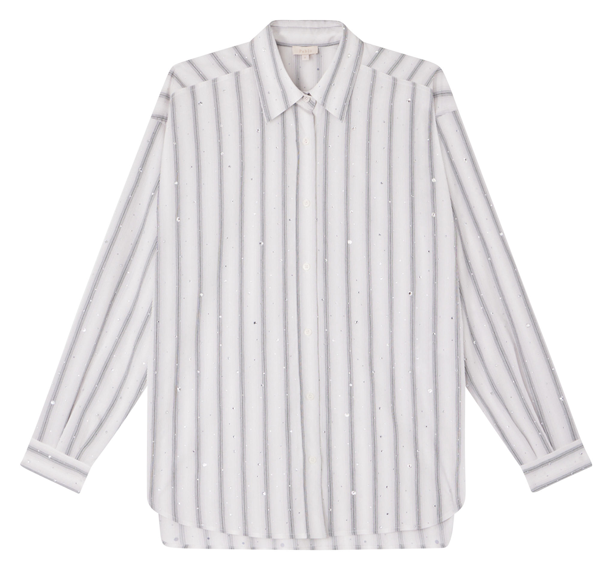 BENOITE - Chemise rayée à strass en coton mélangé | Gris