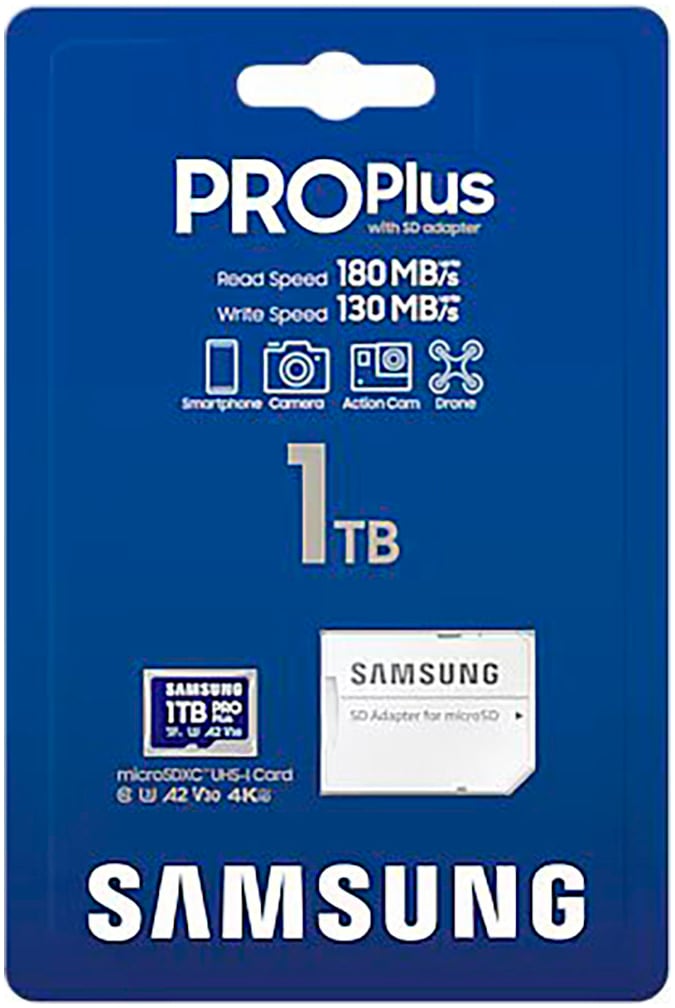 Samsung Speicherkarte »PRO Plus MB-MD1T0S microSDXC 1TB + SD-Adapter« (1000 GB UHS-I Class 10 180 MB/s Lesegeschwindigkeit)