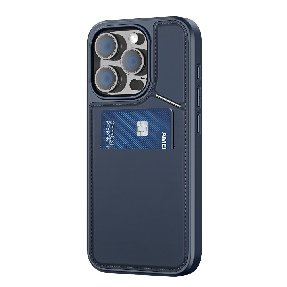 iPhone 16 Pro Max MagSafe Hybrid Leder Hülle mit Kartenfach   Kickstand Aufsteller (RFID Schutz) - Blau
