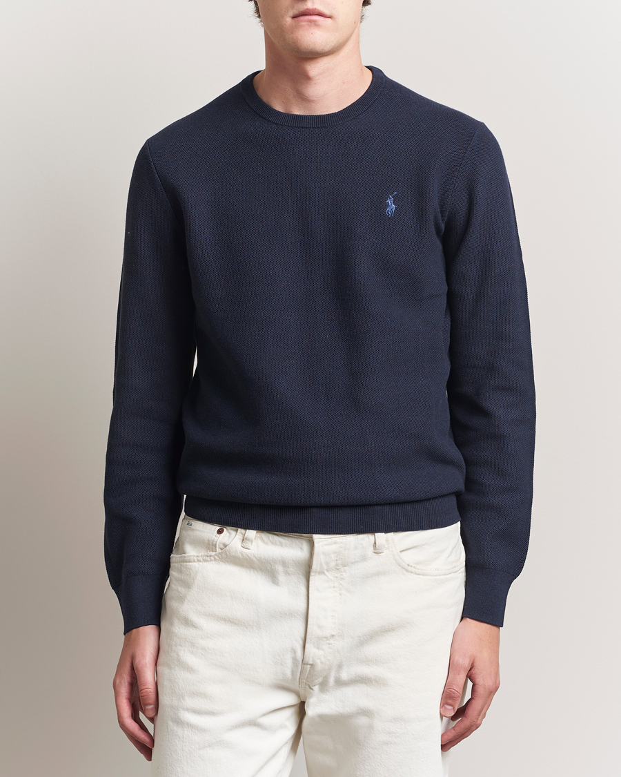 Polo Ralph Lauren Textured Cotton Crew Neck Sweater Navy Heather