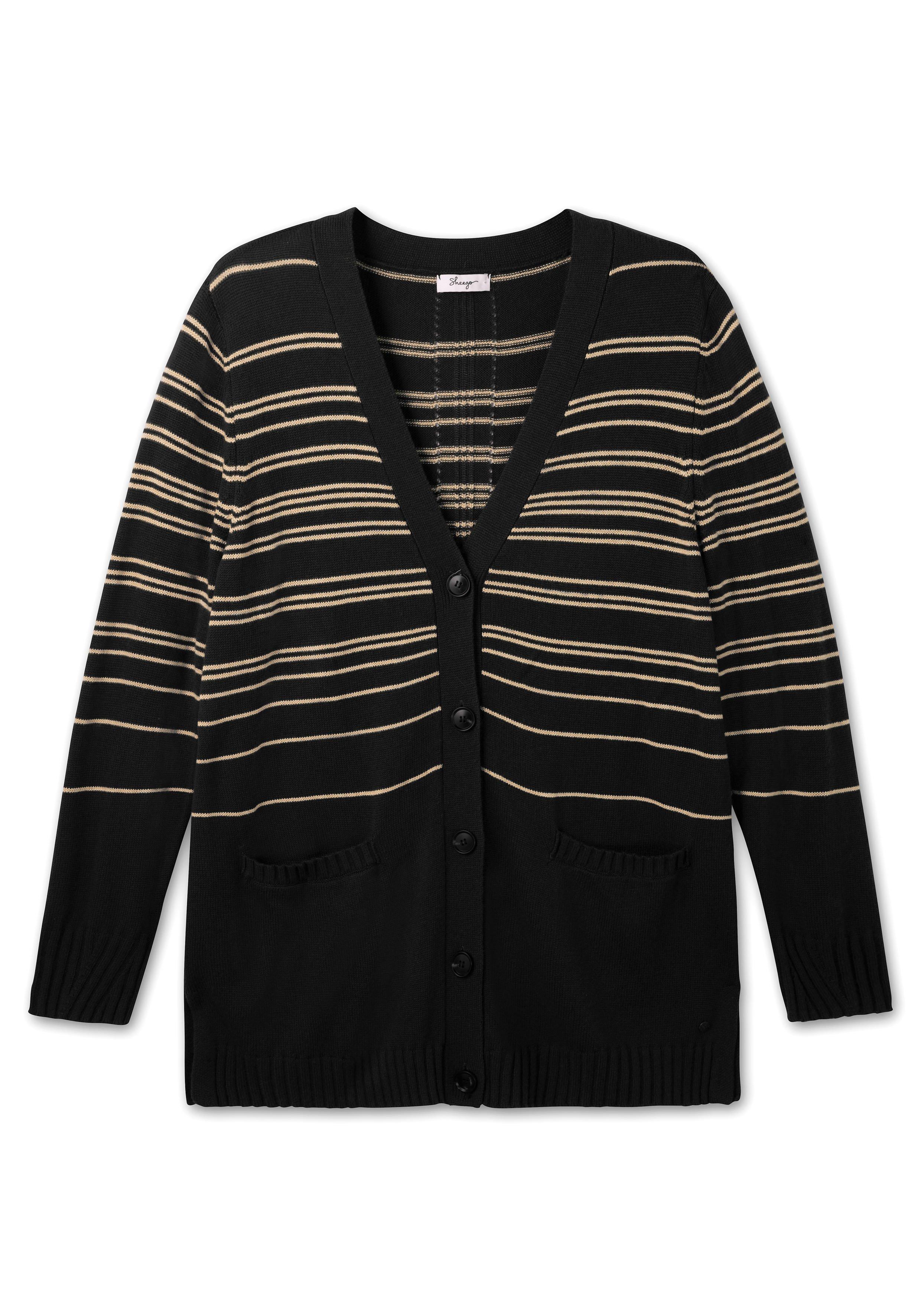 Gestreifte Strickjacke mit Kaschmiranteil