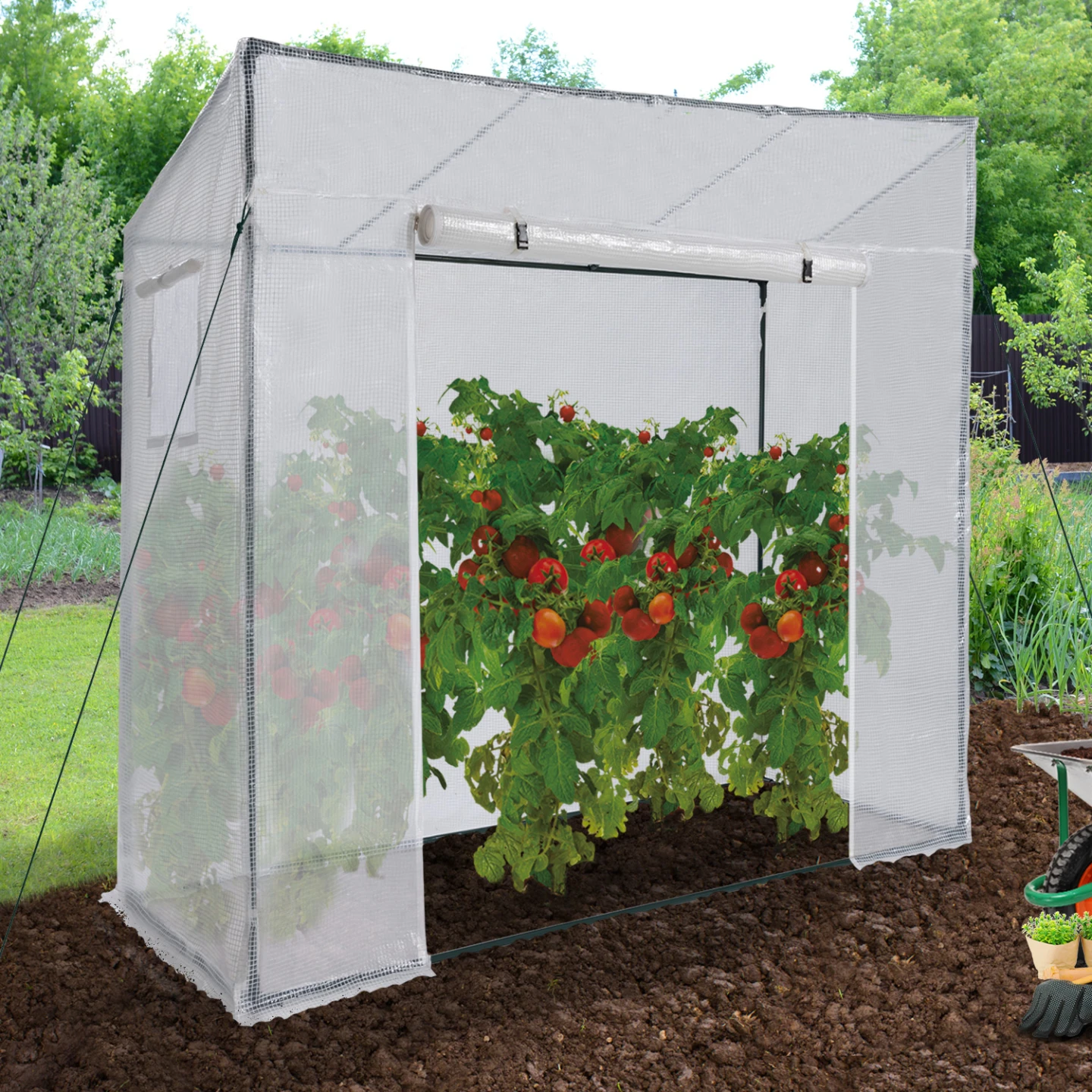 Serre de jardin blanche toutes saisons avec fenêtre et porte zippée