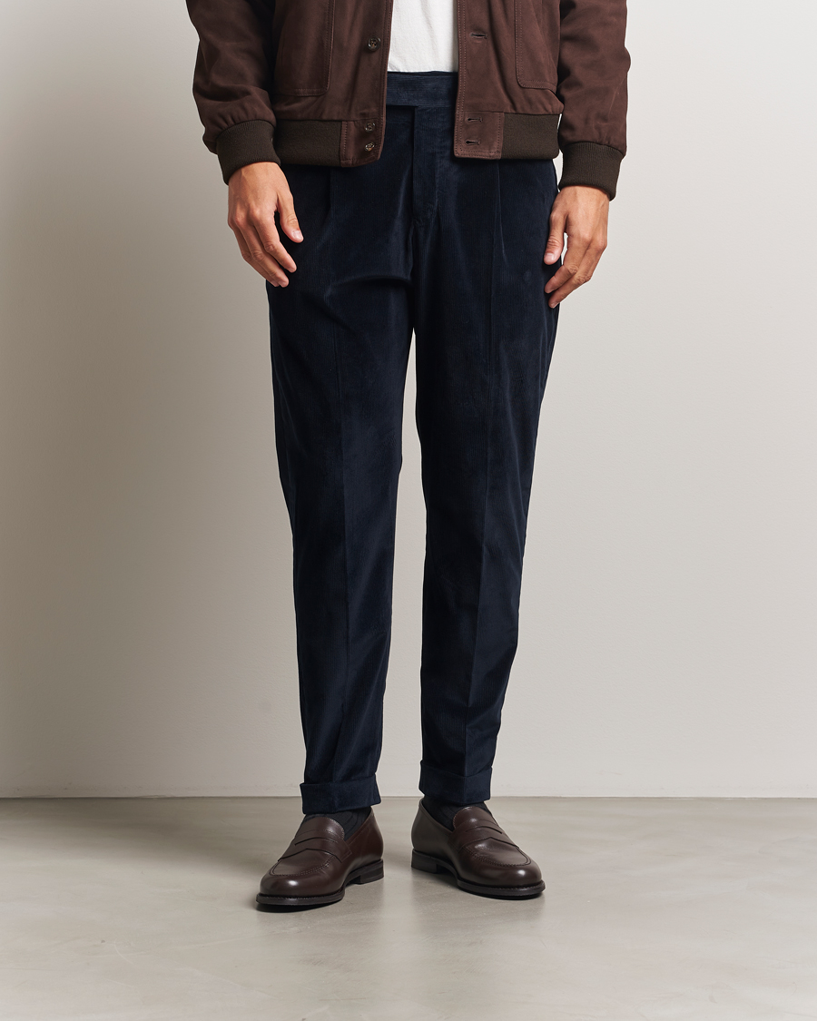 PT01 Rebel Fit Pleated Corduroy Trousers Navy