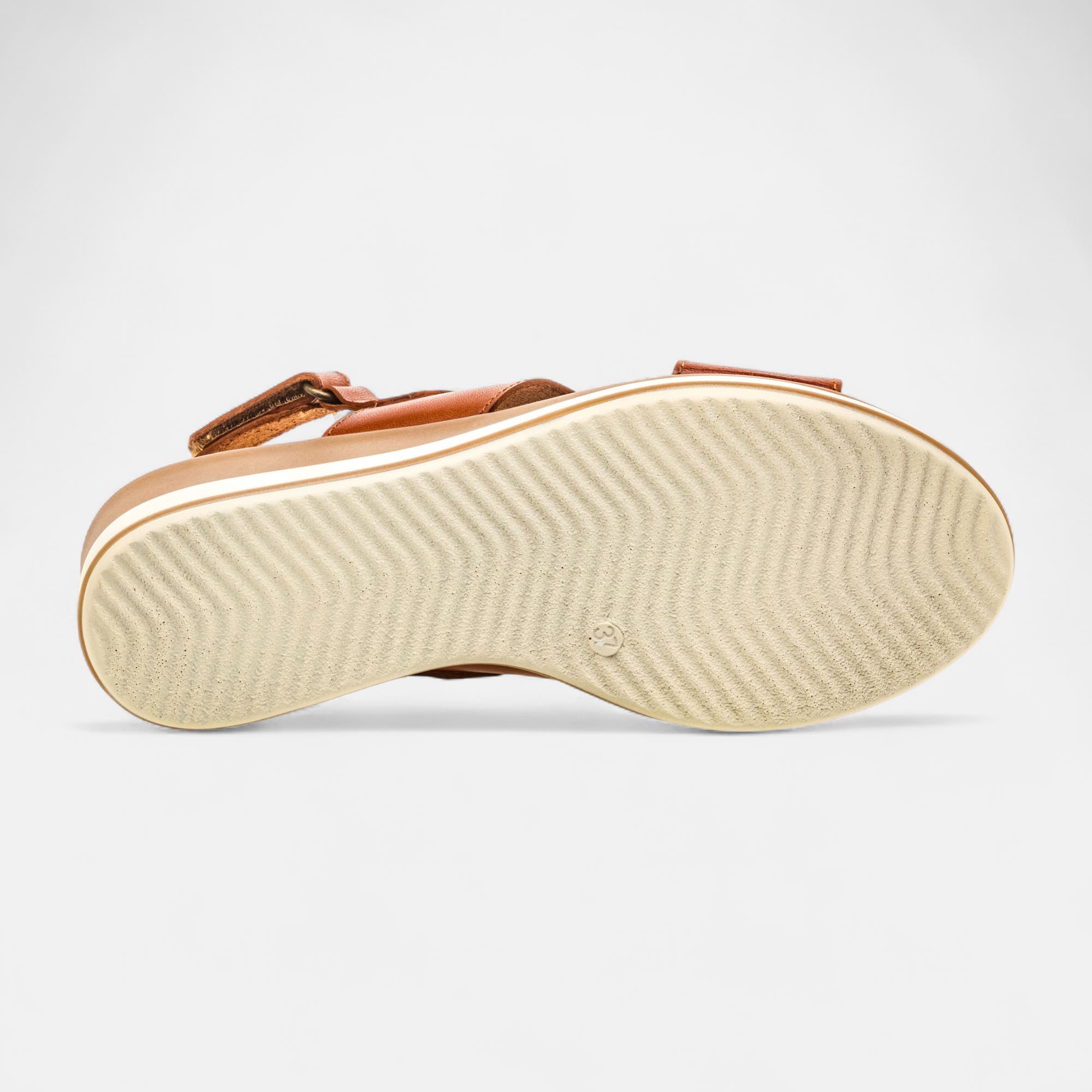 Nu-pieds à talon compensé Femme en cuir cognac