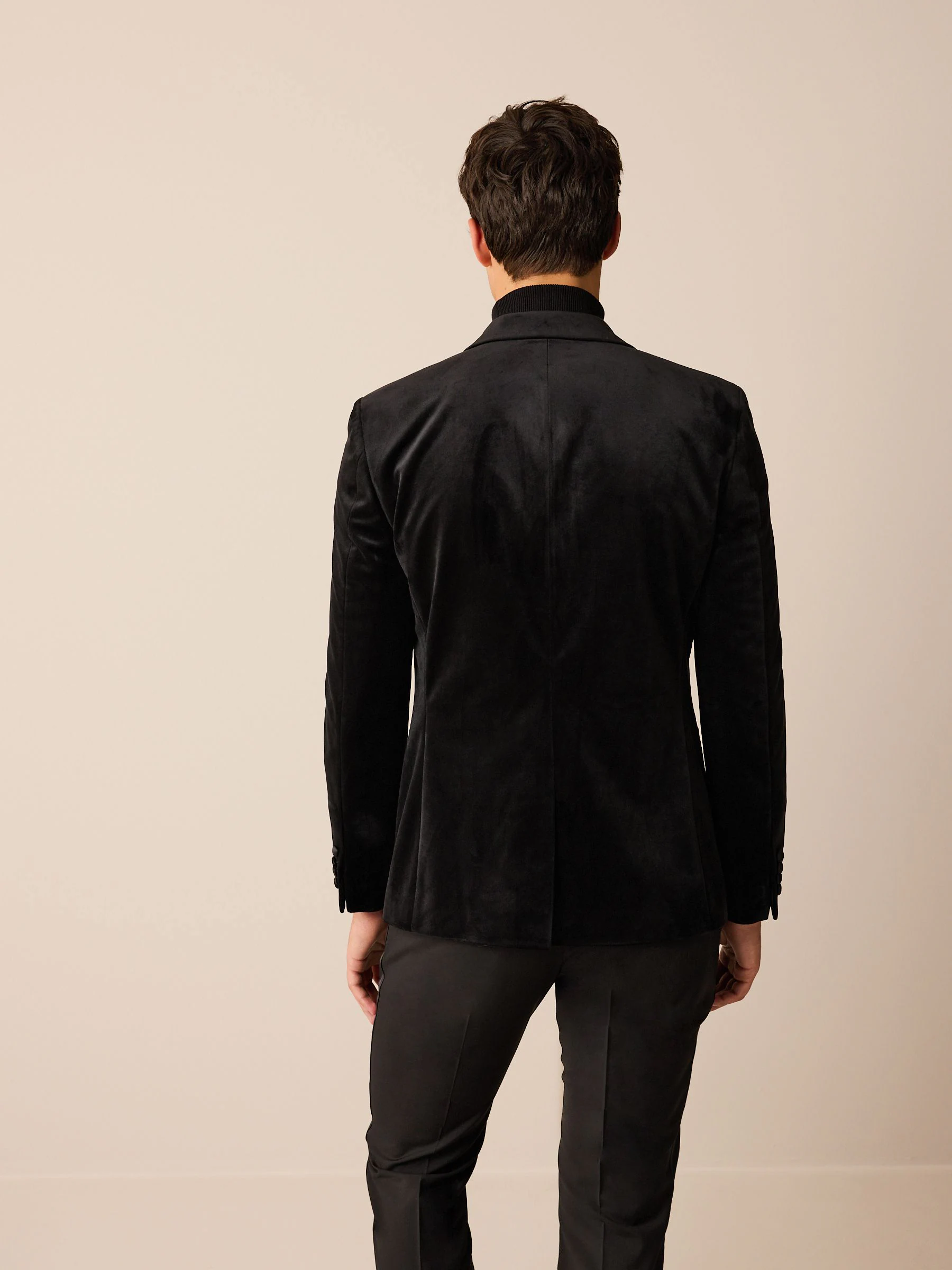 Zwart - Normale Pasvorm - Fluwelen blazer