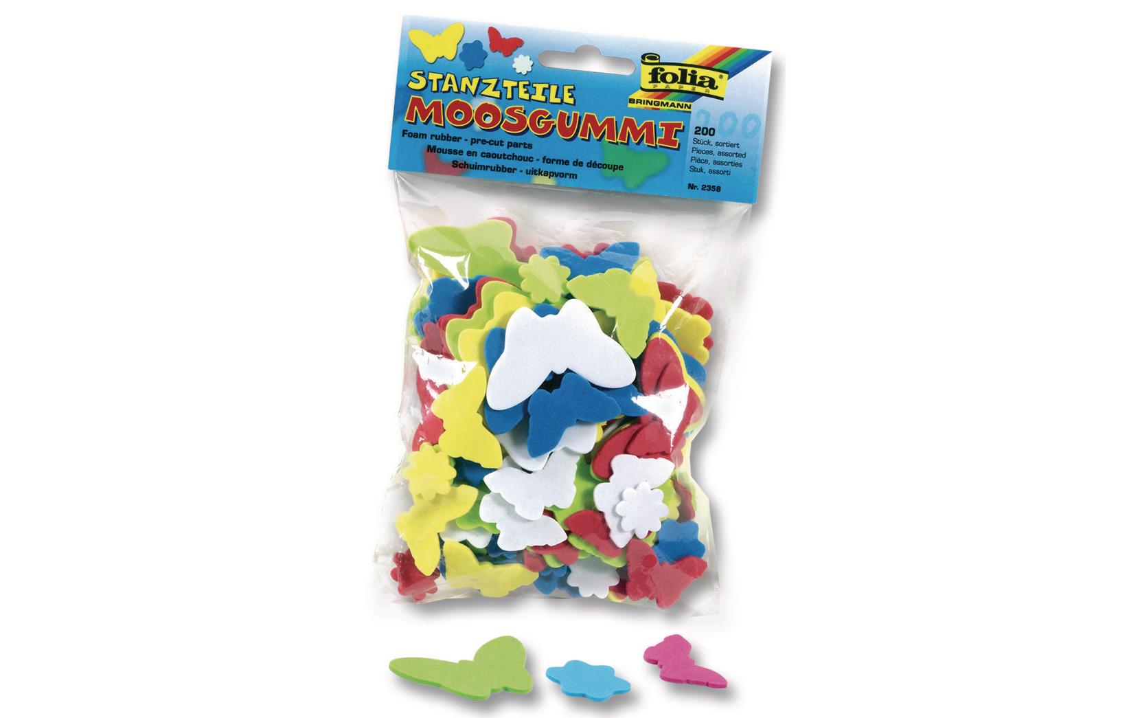 Moosgummi-Stanzteile Blumen & Schmetterlinge, 200 StückMoosgummi Blumen und Schmetterlinge