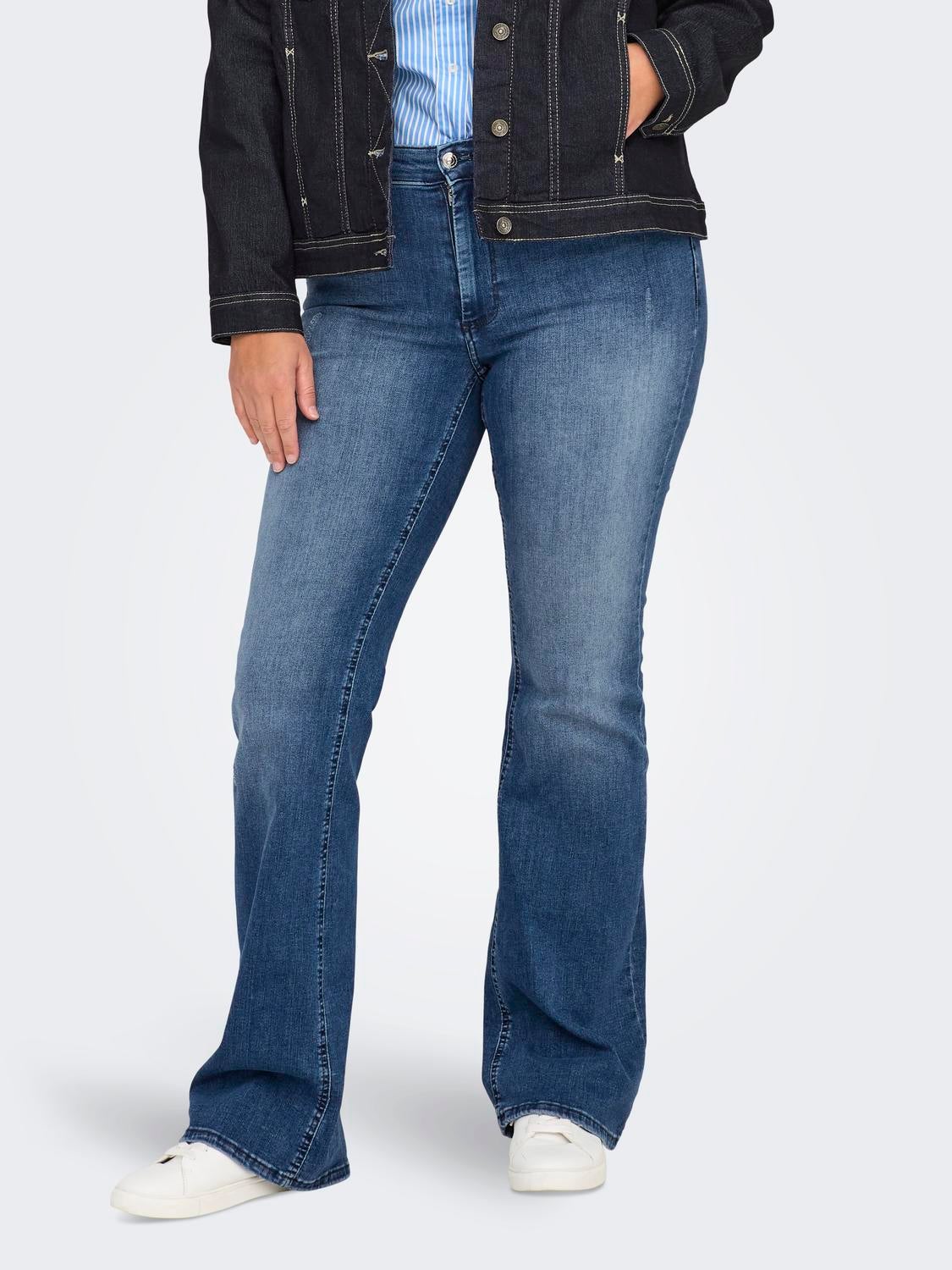 CARWILLY Mittlere Taille Ausgestellt Jeans Medium Blue Denim