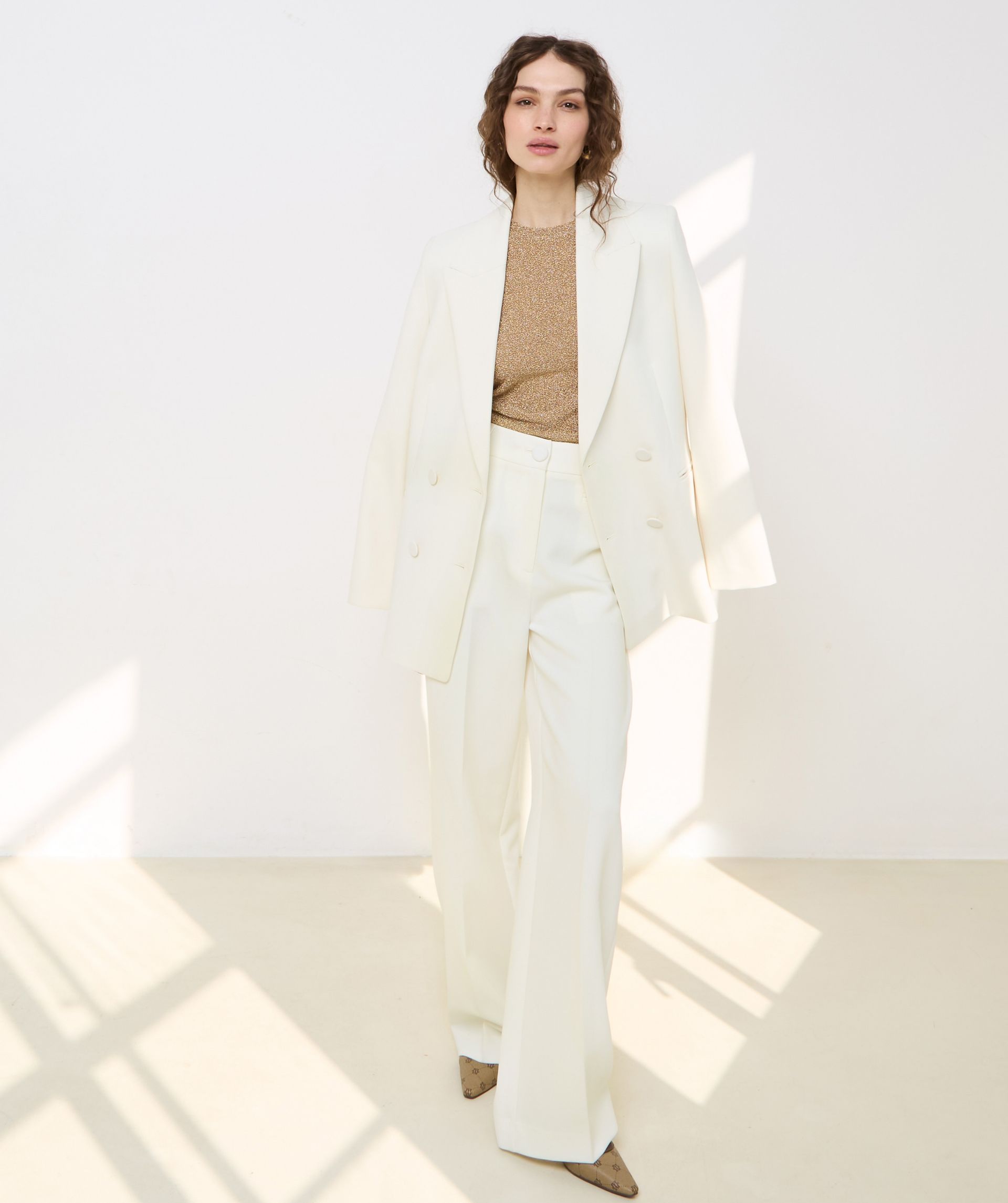 JV-KATE high rise wide leg broek - creme white