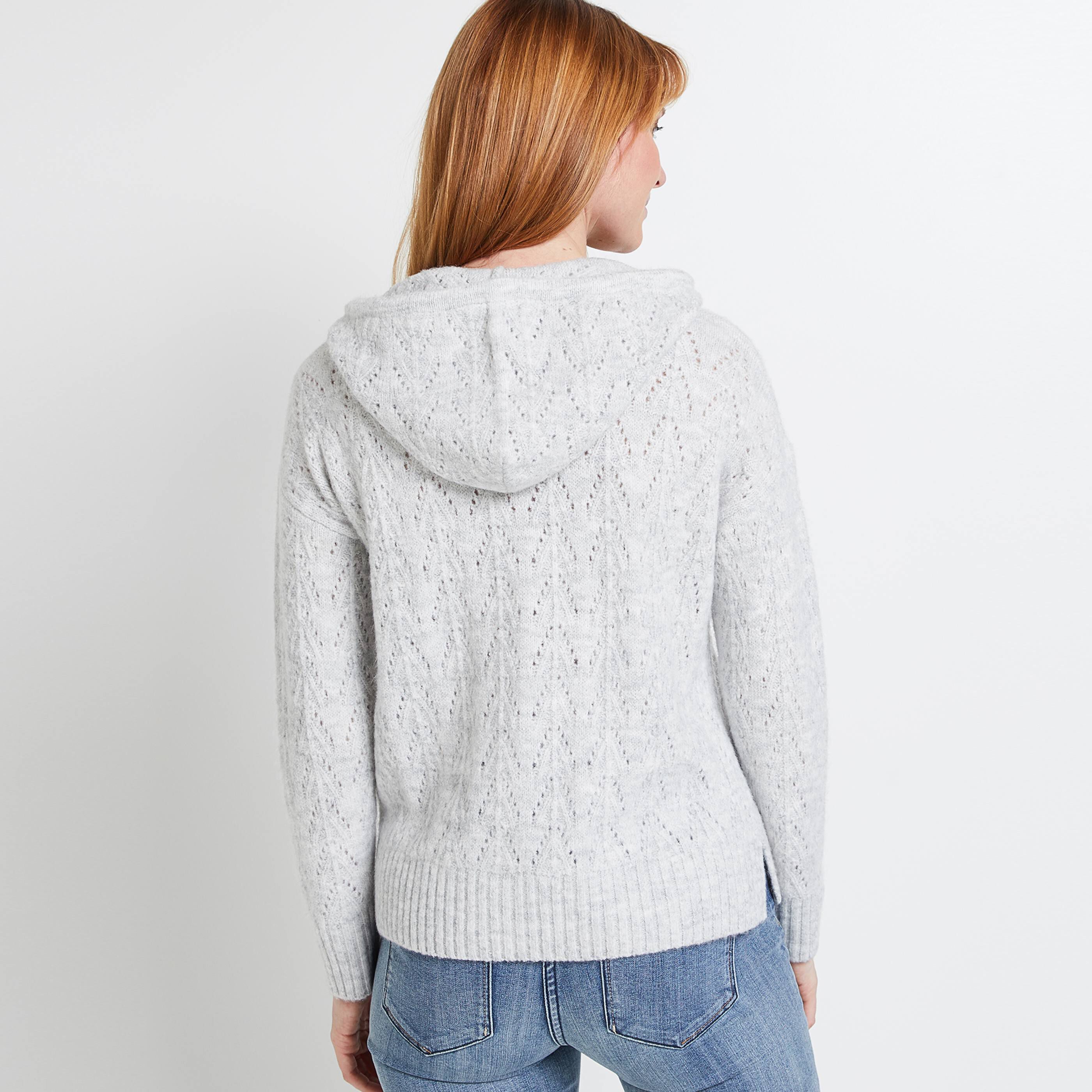Pull ajouré à capuche femme - GRIS
