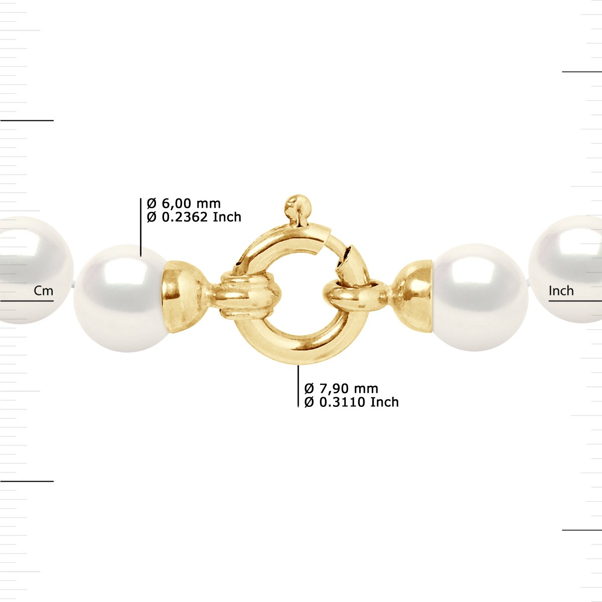 Bracelet Perles de Culture d'Eau Douce 6-7 mm Blanches Fermoir Prestige Or Jaune