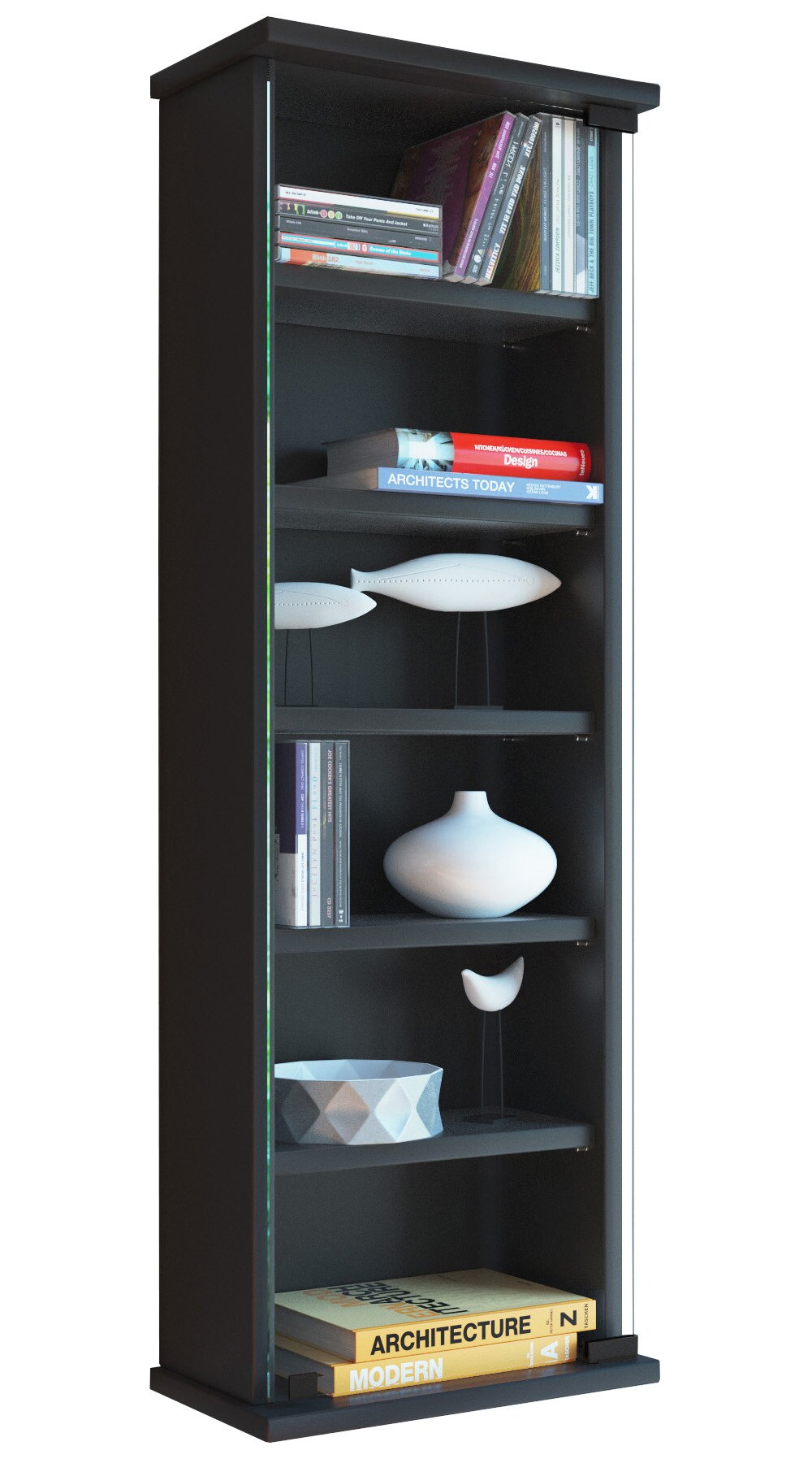 VCM Holz CD DVD Wandregal Hängeregal Wand Schrank Wandvitrine Loposa Glastür
