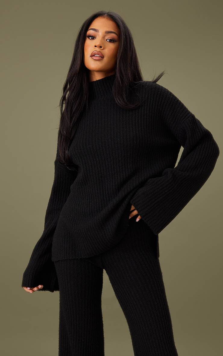 Noir Synthétiquell Oversize En Maille Côtelée Luxe Tall