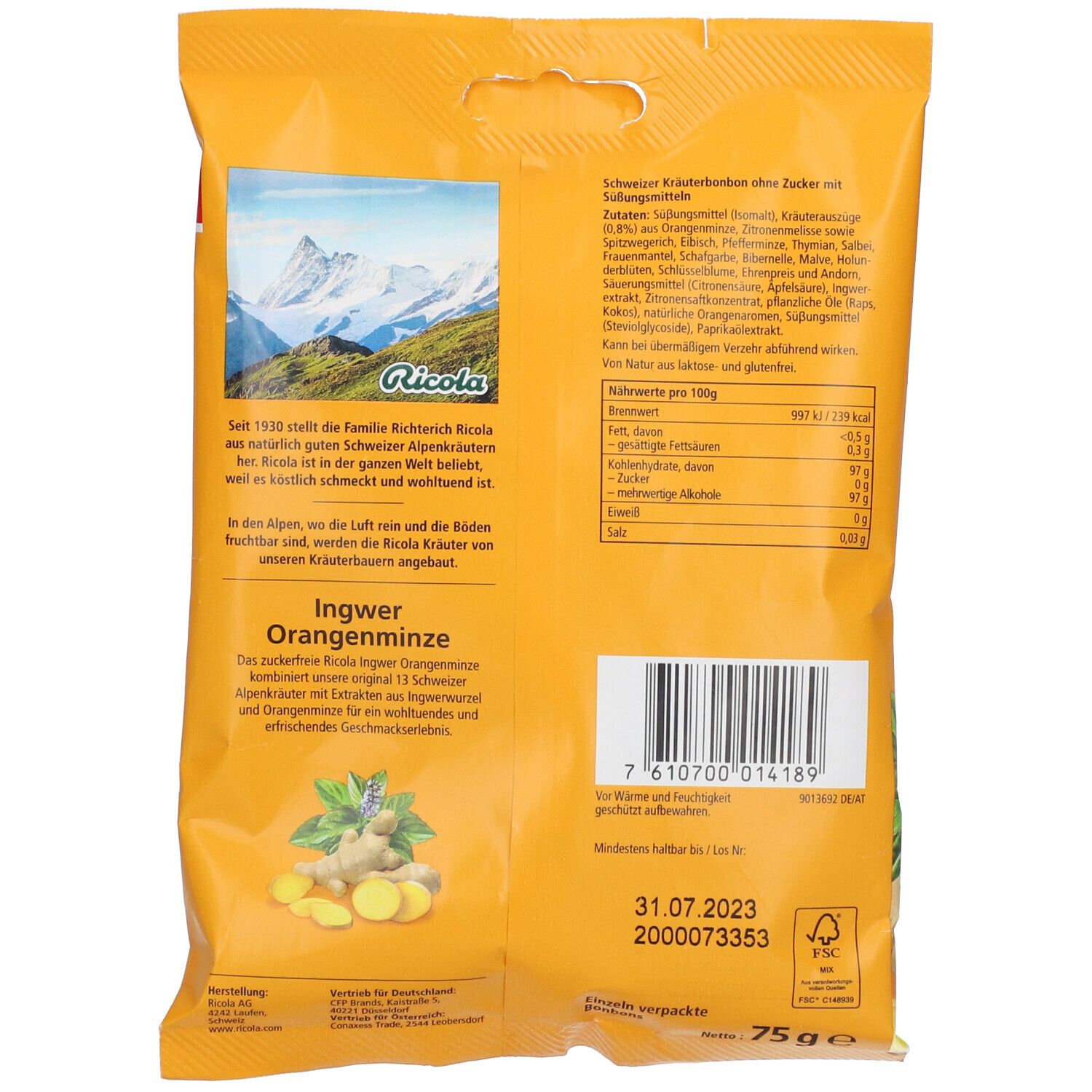 Ricola Ingwer Orangenminze Bonbons