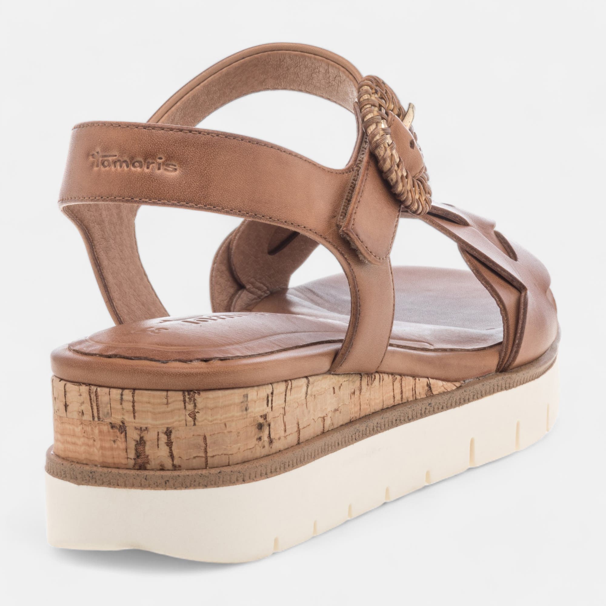 Sandales à talon compensé Femme en cuir cognac