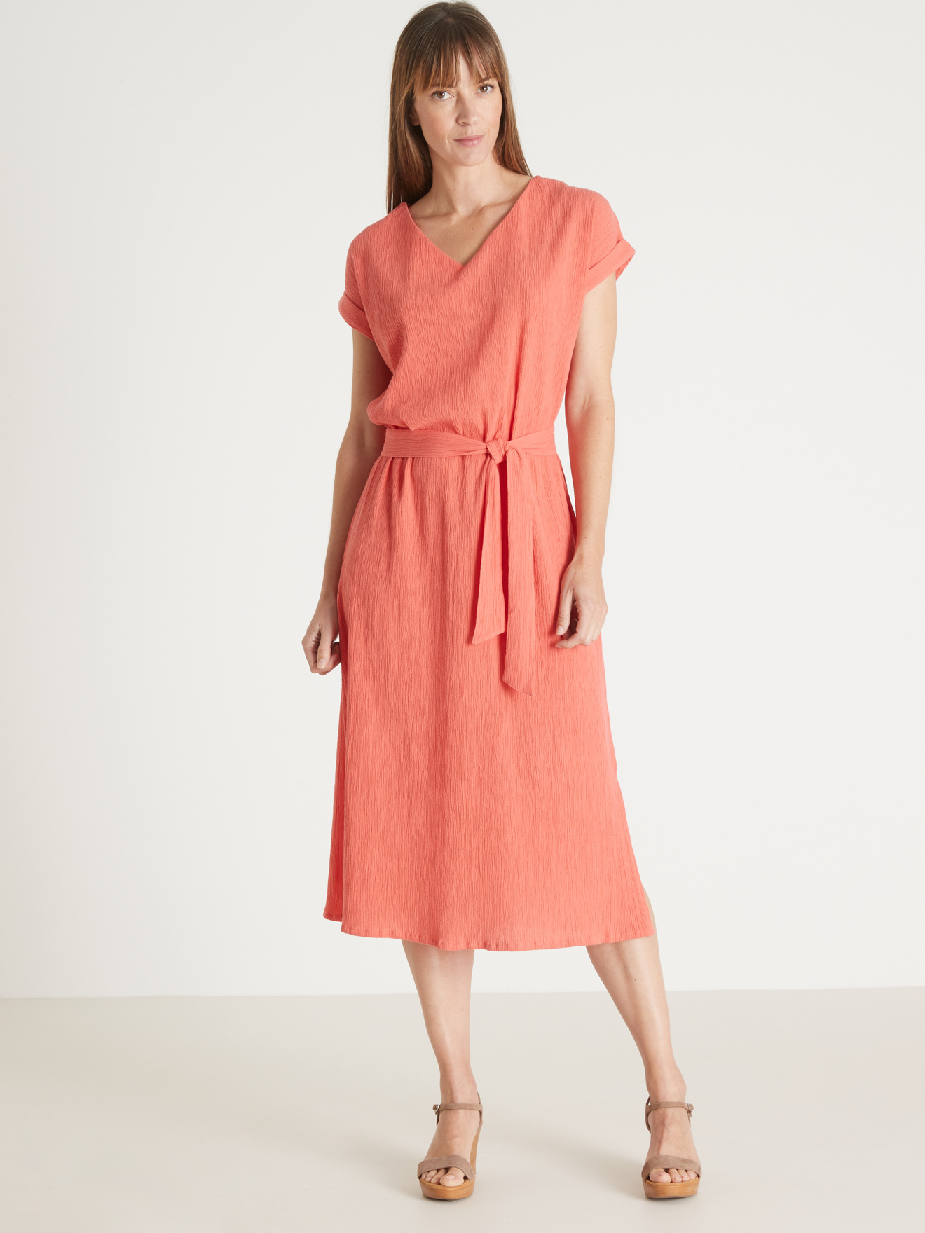 Robe longue en crépon pur coton