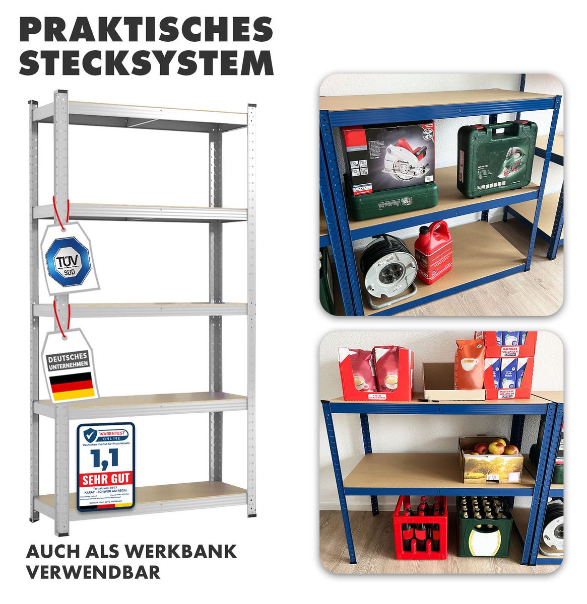 Lakota heavy-duty stellingkast - set van 2 - draagvermogen tot 875 kg - individueel bruikbaar - gegalvaniseerd - 200 x 120 x 60 cm