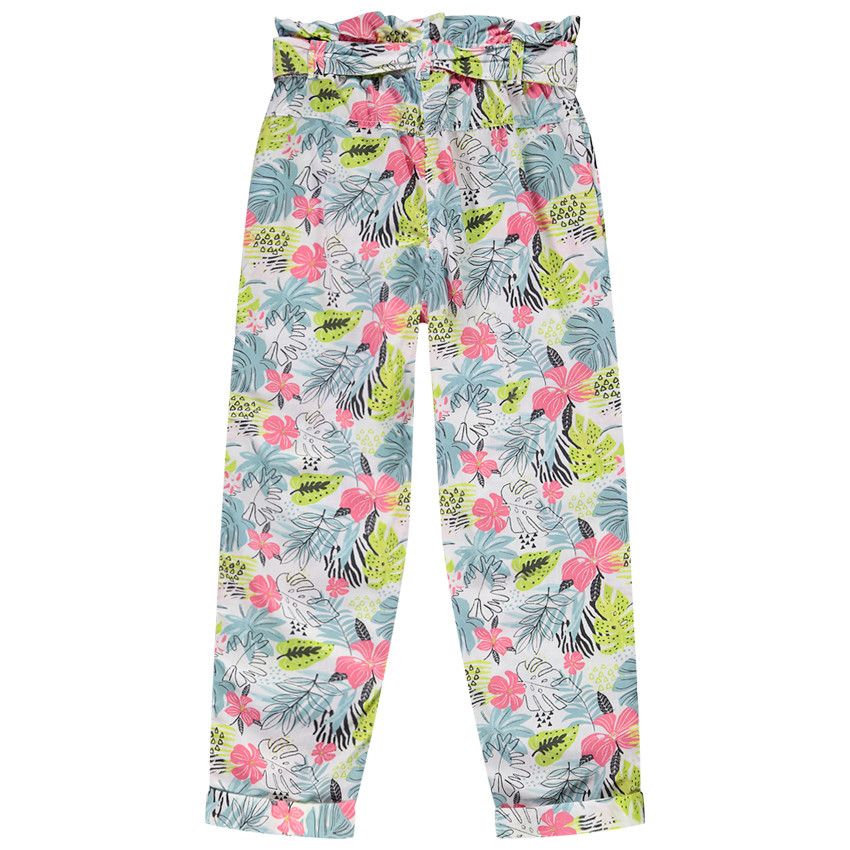 Pantalon imprimé tropical et ceinture à nouer pour fille - Blanc