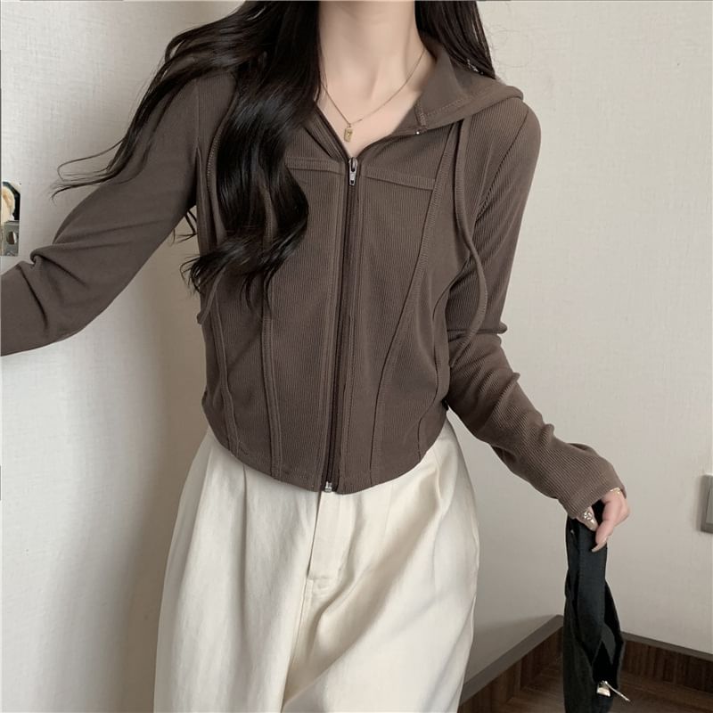 Racoon - Effen cropped hoodie met rits