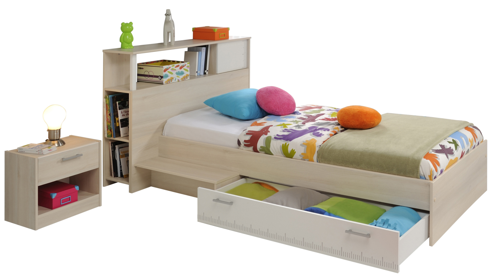 3-teiliges Jugendzimmer CHARLY 17 - Akazie-weiß - mit Anstellregal