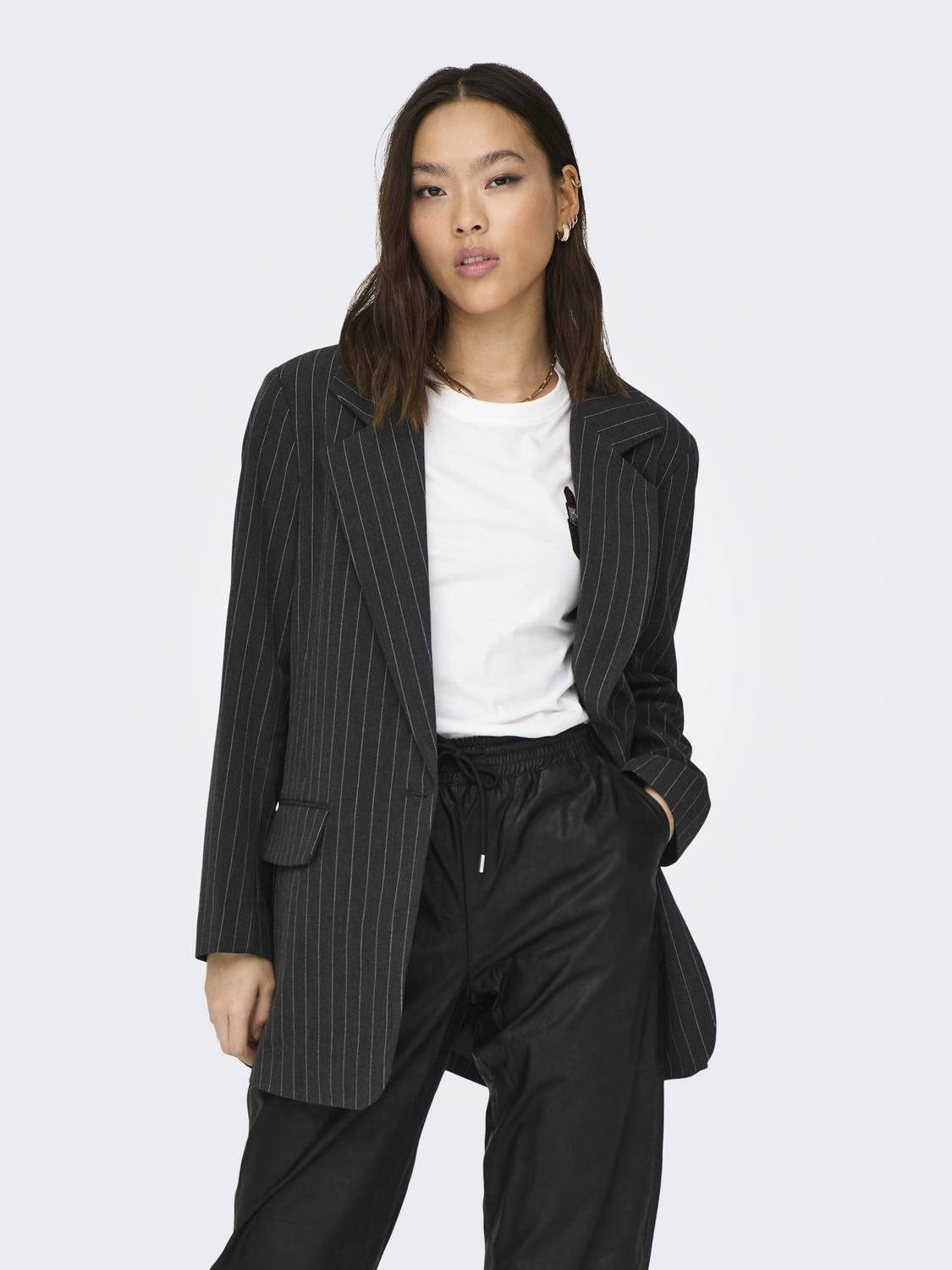 ONLY oversized blazer ONLBRIE met krijtstreep antraciet