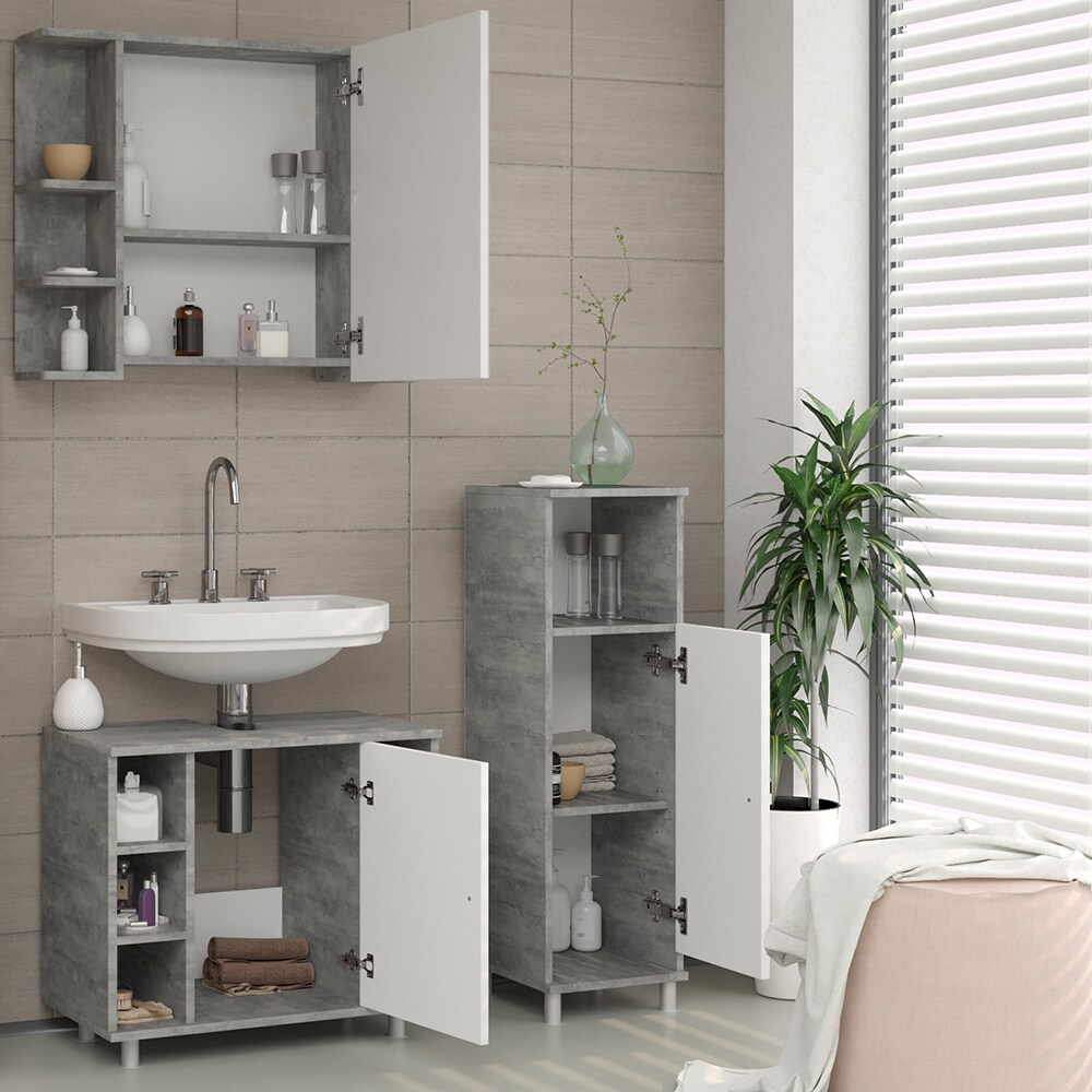 Vicco Badmöbel Set Fynn Badezimmer Spiegel Kommode Unterschrank Grau Beton