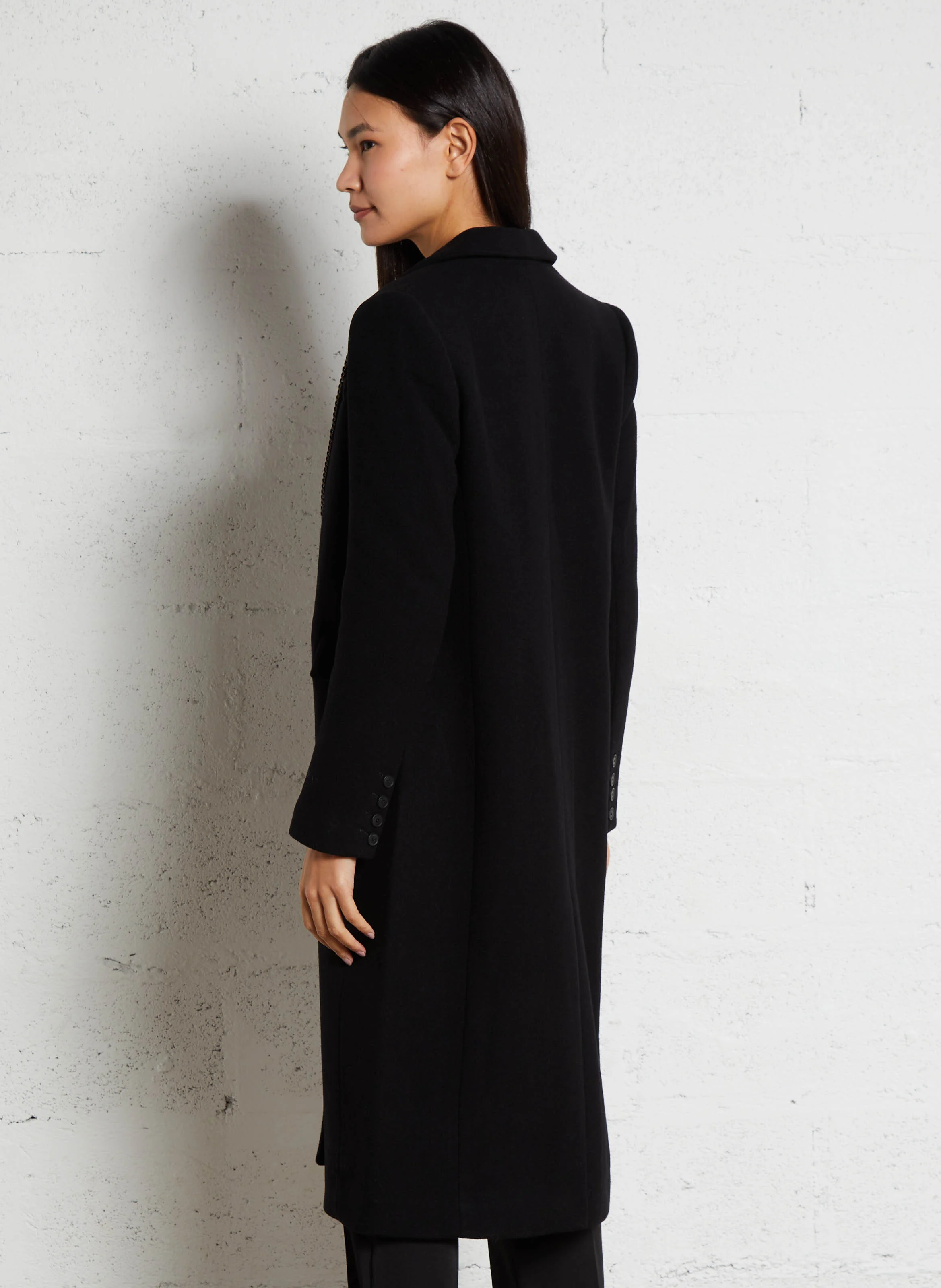 Manteau long en laine mélangée| Noir
