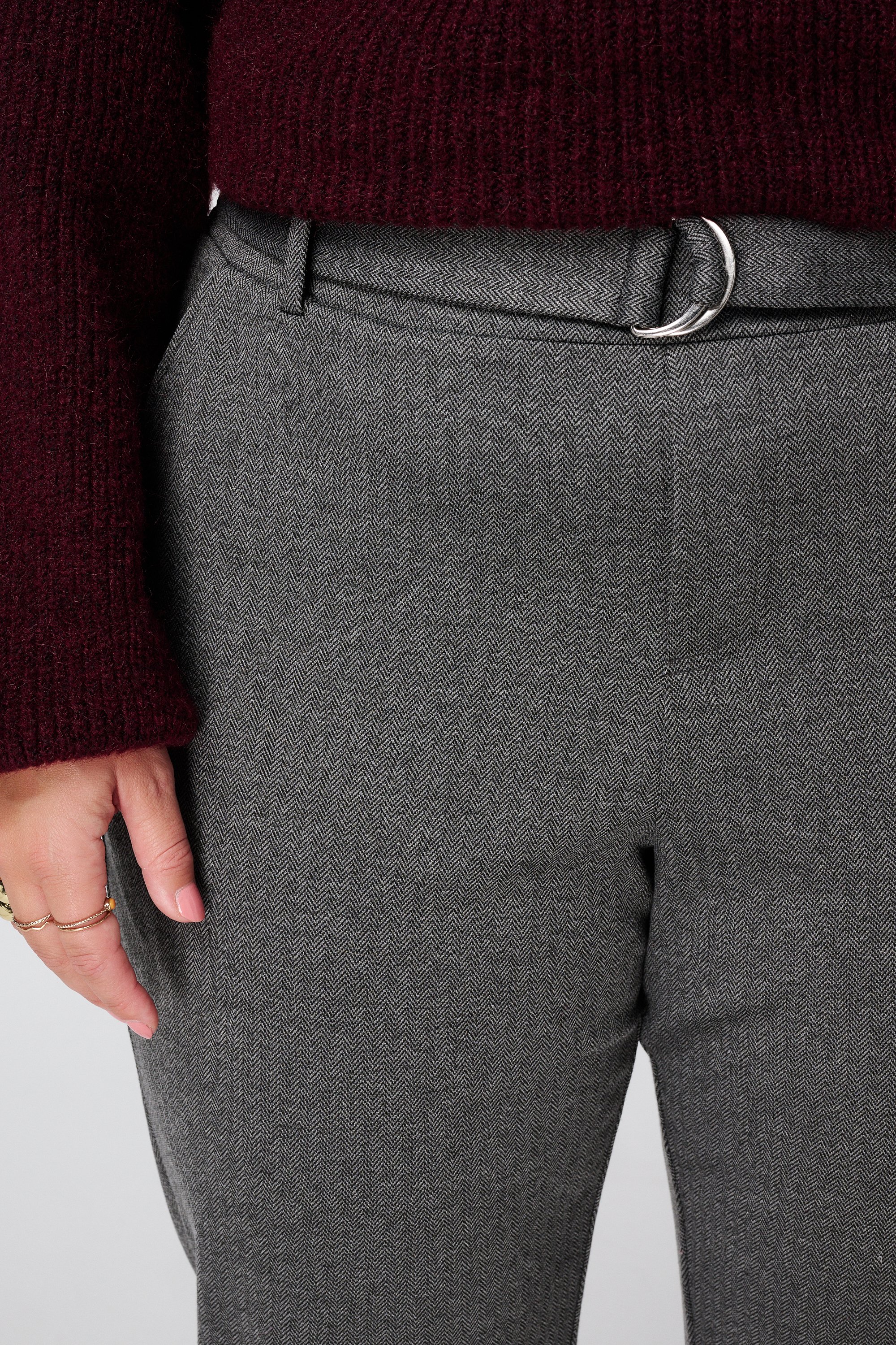 Slim fit pantalon met ceintuur dark grey melange