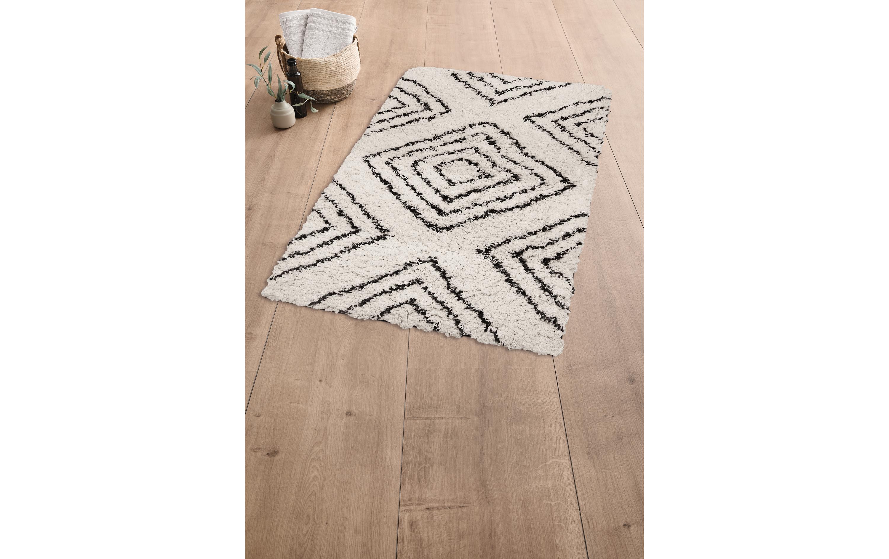 Badteppich Boho 60 x 100 cm, Hellgrau/NatureBadvorleger aus recycelter Baumwolle