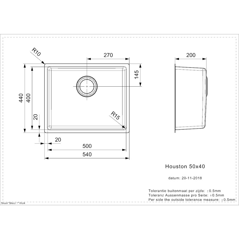 Reginox Houston spoelbak RVS 500x400mm