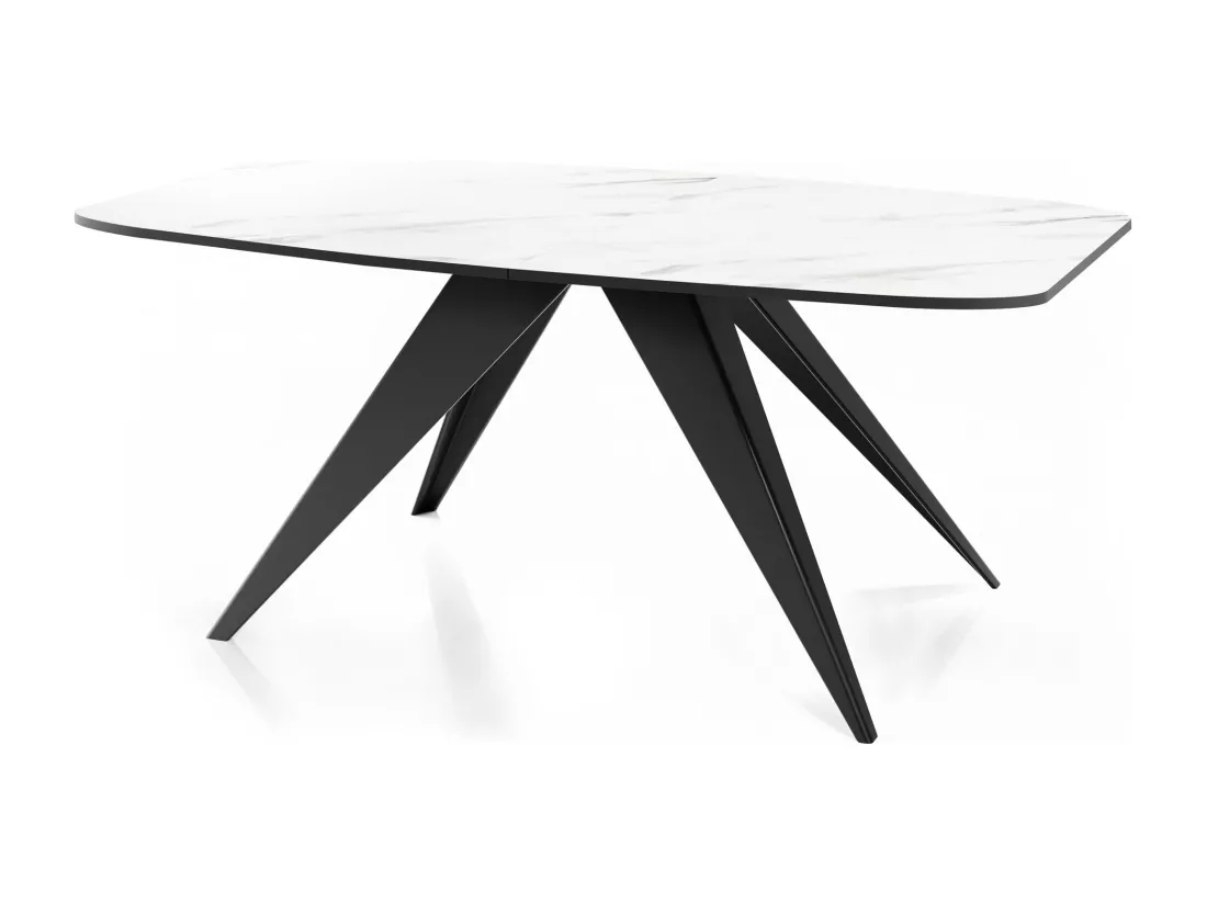 Table à Manger Extensible Style Loft - Table Industrielle Avec Pieds Métalliques Noirs - Design Moderne Pour Salon - 160 Cm Extensible à 200 Cm - Marbre Blanc