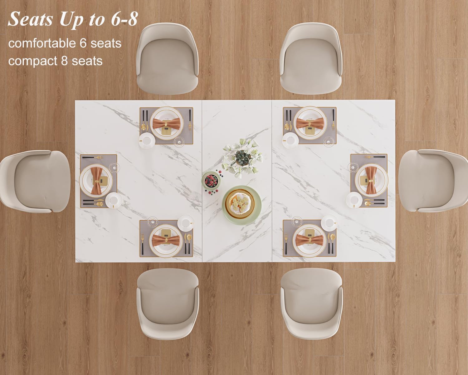 HSH Esstisch Moderner Küchentisch aus Holz Design für 4 bis 6 Personen, Esszimmertisch Holztisch für Küche, Zuhause, Wohnzimmer, Rechteckig Holztisch mit Stabiler Säule, Marmoroptik, Weiß 160 cm
