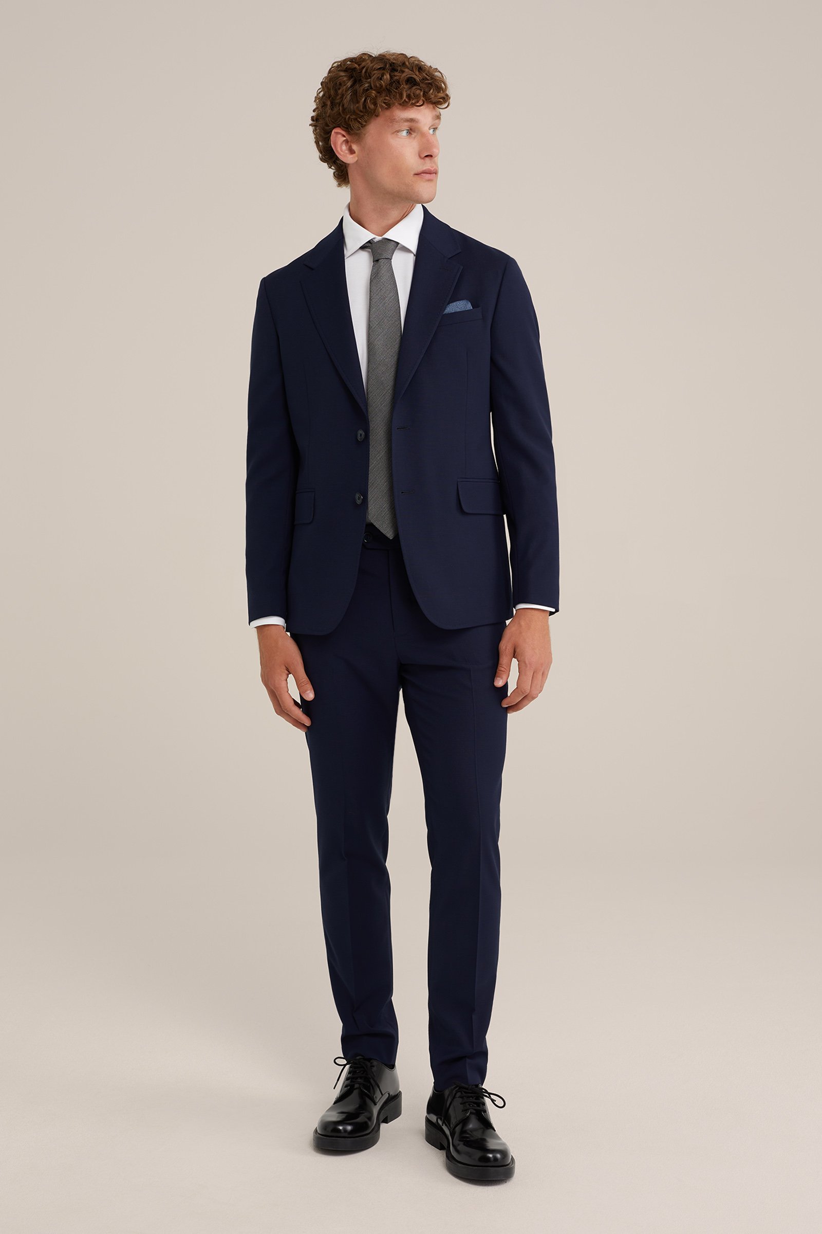premium slim fit blazer van wolmix WE Fashion Donkerblauw