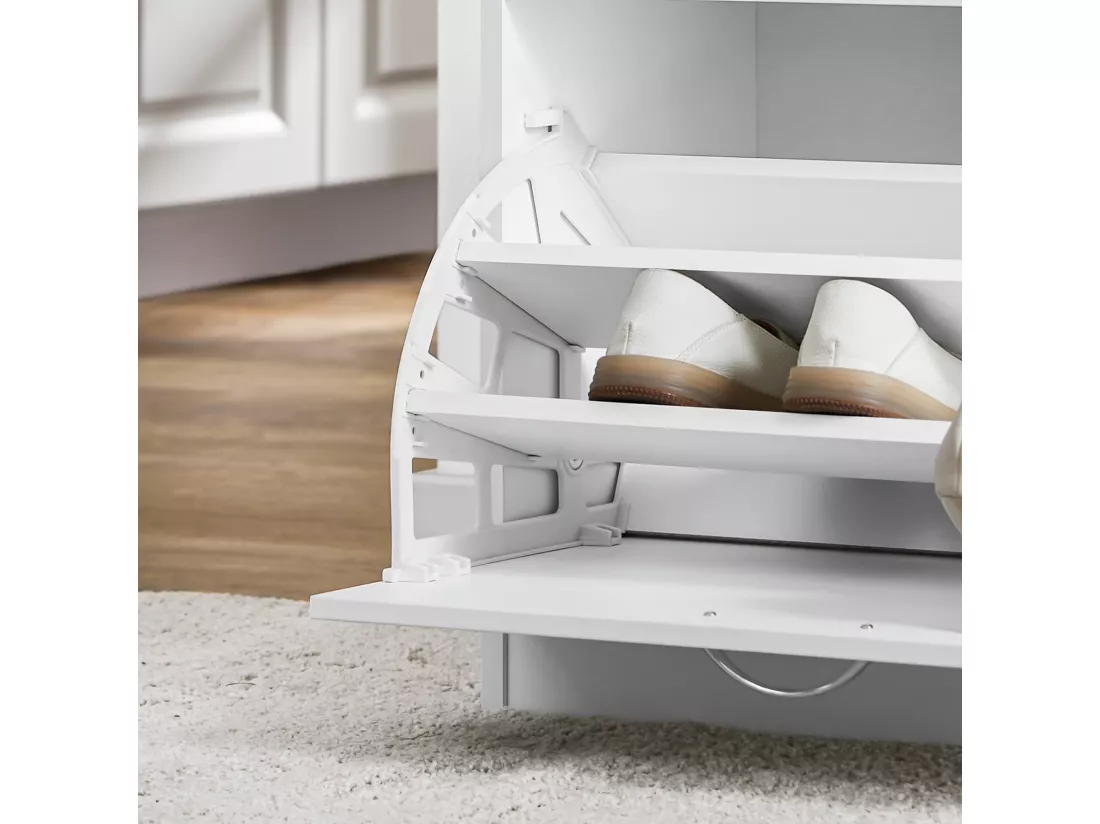 Banc Armoire à chaussures 1 abattant avec coussin, Coffre Rangement pour chaussures Blanc, FSR16-W