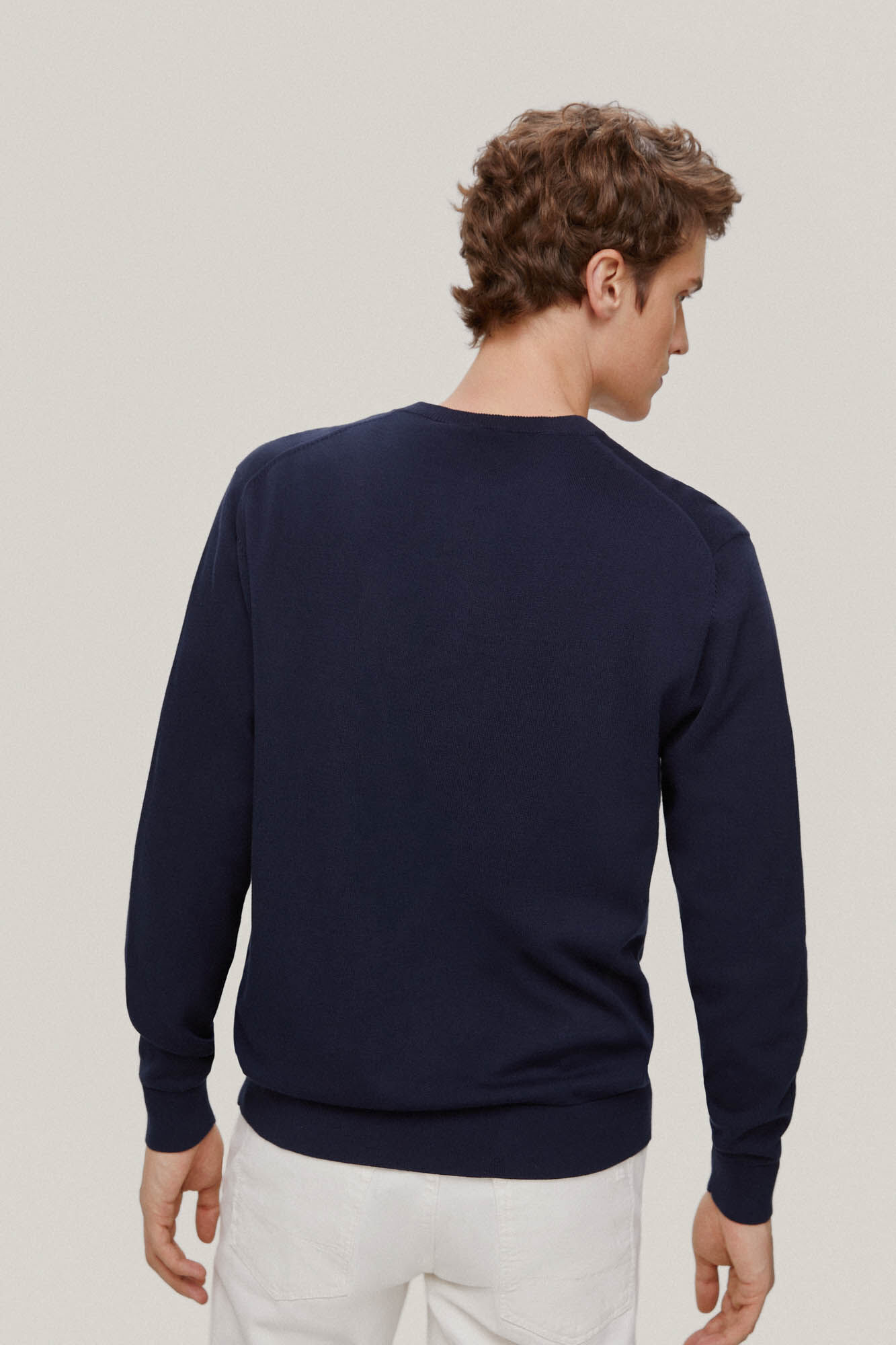 Jersey algodón cuello pico básico - Azul