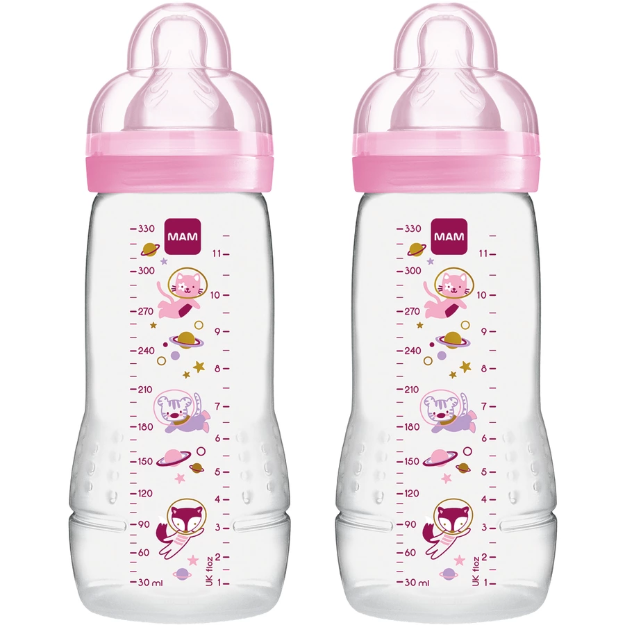 MAM Babyflasche Easy Active™ 330 ml, Weltall rosa im Doppelpack