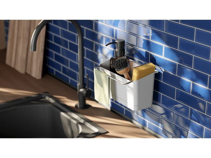tesa Spülbecken Organizer Set Weiss Selbstklebender Spülen-Organizer